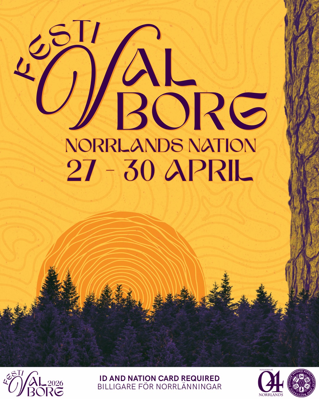 🌄GÖR ER REDO FÖR FESTIVALBORG 2026! 🌄
Mellan 27-30 april öppnar vi nationen för ett fyra dagars långt firande som avslutar på topp med 04-gask på Valborg! Norrlands nation omvandlas till ett enda stort festivalområde med dart- och beerpong, festivalfika, pubhäng, 01- och 02-klubb samt 04-gask - allt du kan vilja ha av en Valborgsvecka! Livespelningar under Liveborg, Skvalborg och Kvalborg - och självklart en otrolig stämning alla dagar igenom! Så kom och fira Festivalborg med oss!
🌄Gå in och kolla Facebook-eventet för mer information. Håll dig uppdaterad via eventet och genom att följa våra sociala medier 🌄
Giltigt ID och nationskort / valborgsgästkort krävs för samtliga evenemang under Festivalborg.
🌄TAGGA FESTIVALBORG! 🌄
___
🌄GET READY FOR FESTIVALBORG 2026! 🌄
During April 27-30th, we invite you to join us for a four-day celebration culminating in a final 04-gask on Valborg! Norrlands Nation will be transformed into one large festival area with darts and beer pong, festivafika, pub, 01- and 02-clubs, and 04 gask – everything you could want from a Valborg week! Live performances during Liveborg, Skvalborg, and Kvalborg – and, of course, an incredible atmosphere all throughout! So come to Norrlands nation and celebrate Festivalborg with us!
🌄Check out the Facebook event for more info. Keep up to date with the latest info through the event and by following our social media 🌄
Valid ID and nation card / valborg guest card are required for all events during Festivalborg
🌄LET’S GO FESTIVALBORG! 🌄