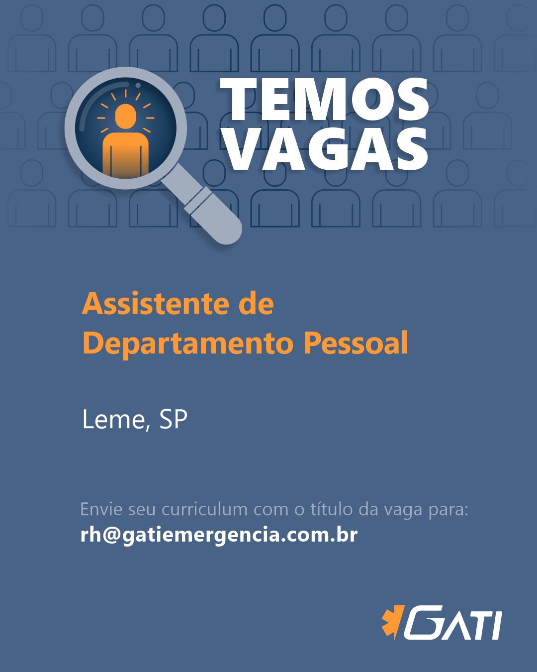 Aqui no Gati, cada atendimento é movido por um propósito: salvar vidas e cuidar de pessoas.
Se você tem experiência, gosta de trabalhar em equipe e quer fazer parte de uma empresa que valoriza o profissional e o compromisso com a vida, essa vaga é pra você! 🚑
💚 Venha fazer parte do nosso time e ajude a levar saúde, agilidade e segurança onde for preciso.
👉 Envie seu currículo e venha crescer com a gente!
Email:
rh@gatiemergencia.com.br
