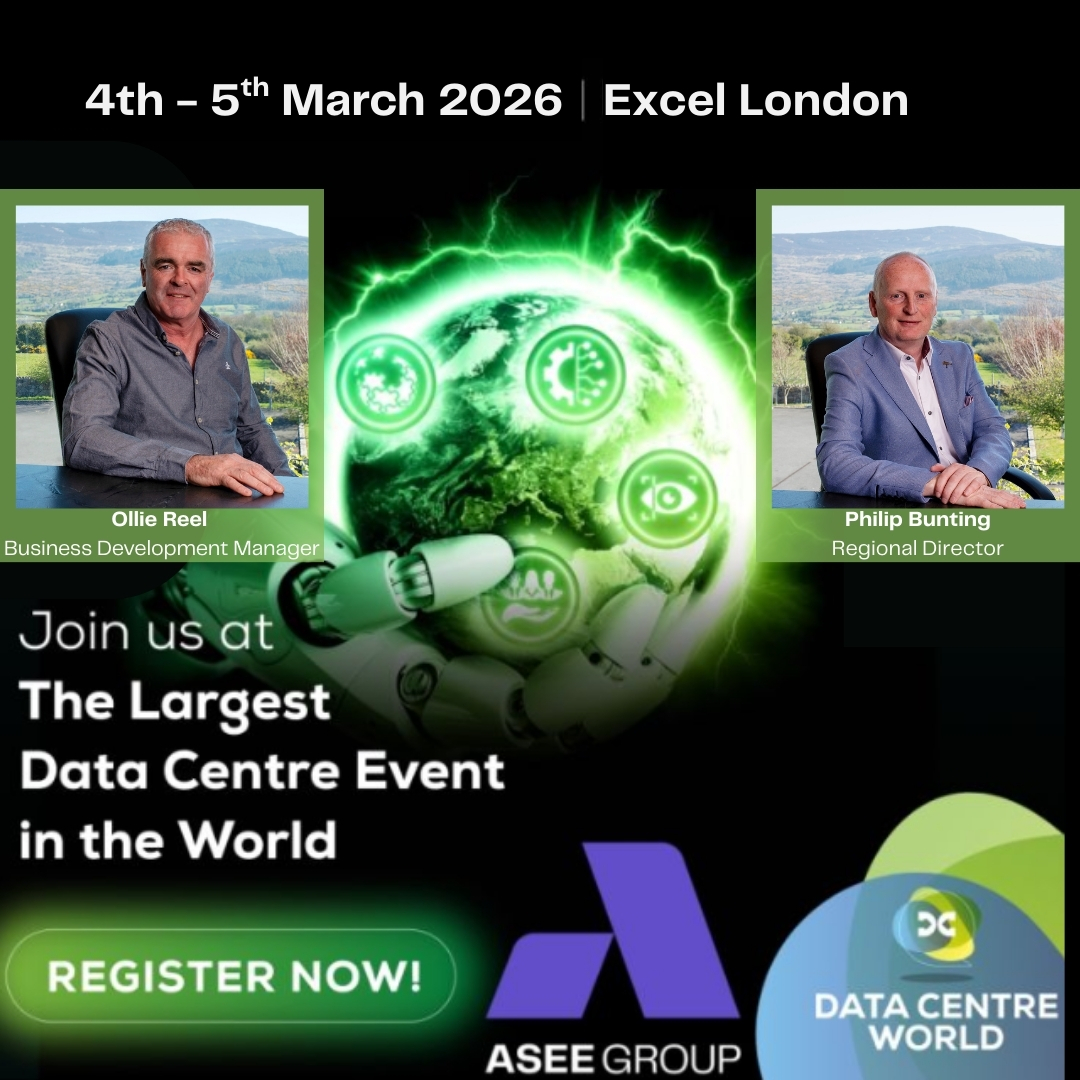 Connect with ASEE Group at Data Centre World London.
We’re delighted to be attending Data Centre World London on 5th March.
A great opportunity for us to connect, engage, and explore potential collaborations. We’re looking forward to meeting new people and discovering the exciting opportunities the event has to offer.
If you’d like to arrange a meeting with our team, please reach out:
Ollie Reel – ollie.reel@aseeltd.com
Philip Bunting – philip.bunting@aseeltd.com
See you there! 💚