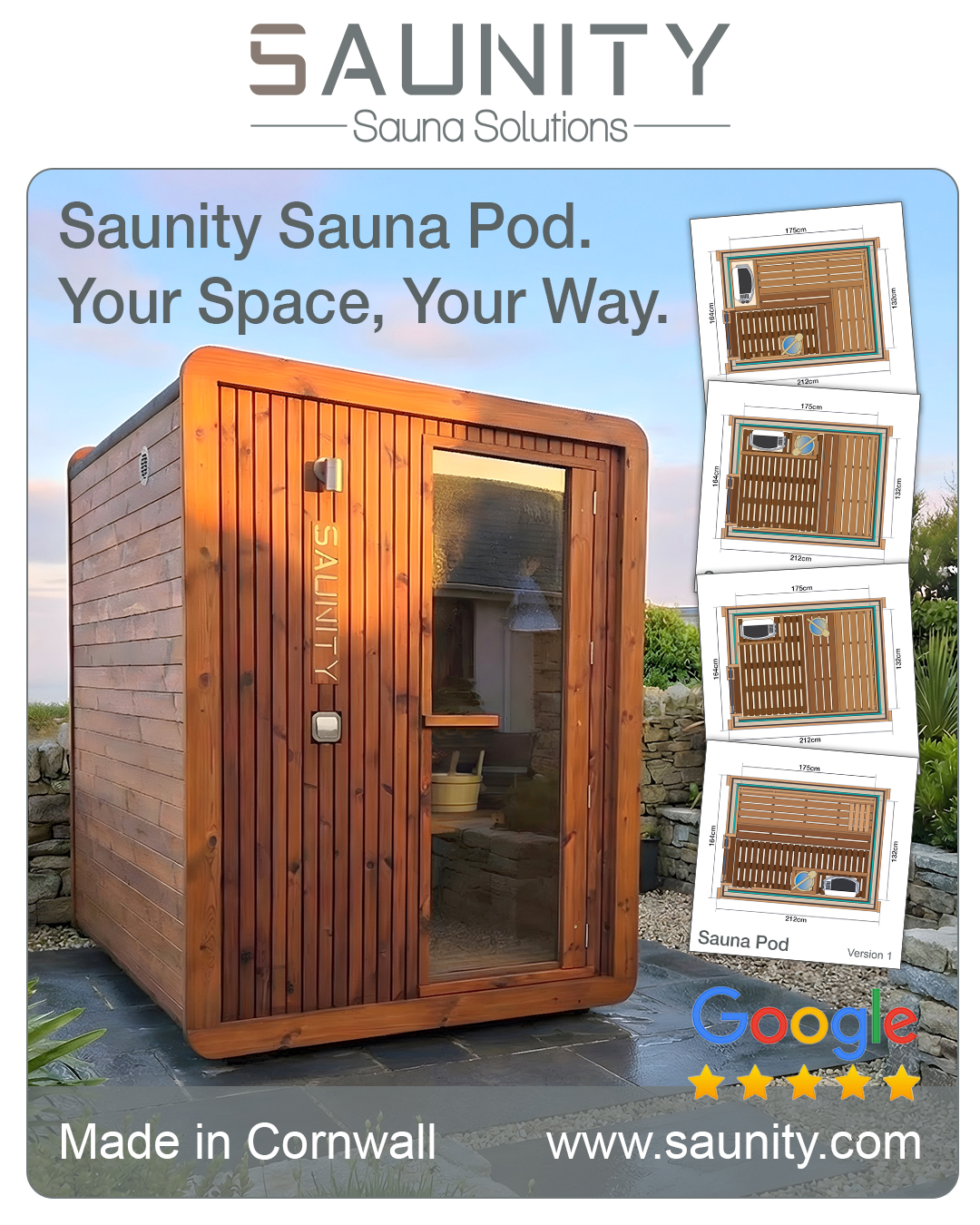 ✨ Sauna Pod. Your Space, Your Way. ✨
Designed to reflect your lifestyle, your space, and how you choose to unwind.
The Saunity Sauna Pod offers multiple internal layout options, whether you prefer a more open seating arrangement or a configuration tailored to your personal ritual.
Externally, choose from the natural beauty of Thermowood or elevate the look with one of the premium Osmo Oil finishes: Bangkirai, Massaranduba, Bog Oak, or Black.
Custom layout. Distinct finishes. Crafted in Cornwall with precision and care.
Because your sauna should feel as individual as your space.
📍 Designed & Made in Cornwall
🔗 www.saunity.com
📞 07585 906 820
✉️ contact@saunity.com
#Saunity #SaunaPod #YourSpaceYourWay #GardenSauna #OutdoorWellness #MadeInCornwall #SaunaLife #LuxuryOutdoorLiving