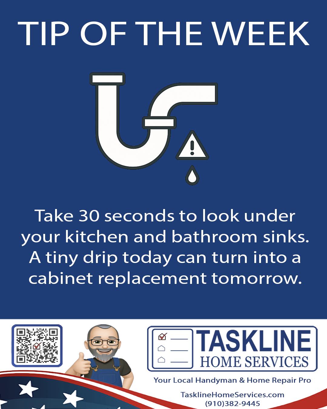 💧Small leaks don't stay small for long.
Take a moment to check under your sinks - moisture, soft wood, or a musty smell are early warning signs.
Need help? I've got you covered.
#HomeMaintenance #FayettevilleNC #HopeMillsNC #TasklineHomeServices
