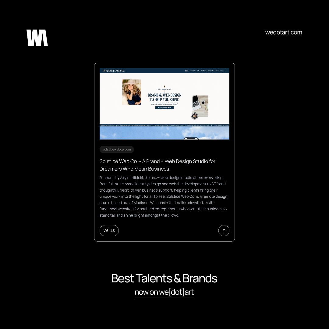 We were recently invited to join @wedotart . Of course we accepted! I'm pretty tickled to share that we're now featured as one of many best talents and brands.
A peachy honor. It's such a joy pouring my heart and soul into this web design studio. Here's to many more years of building brands and websites for small businesses of all kinds. 🌞
You can find our profile at https://wedotart.com/solsticewebco
#grateful #shineon #letslaunchawebsite