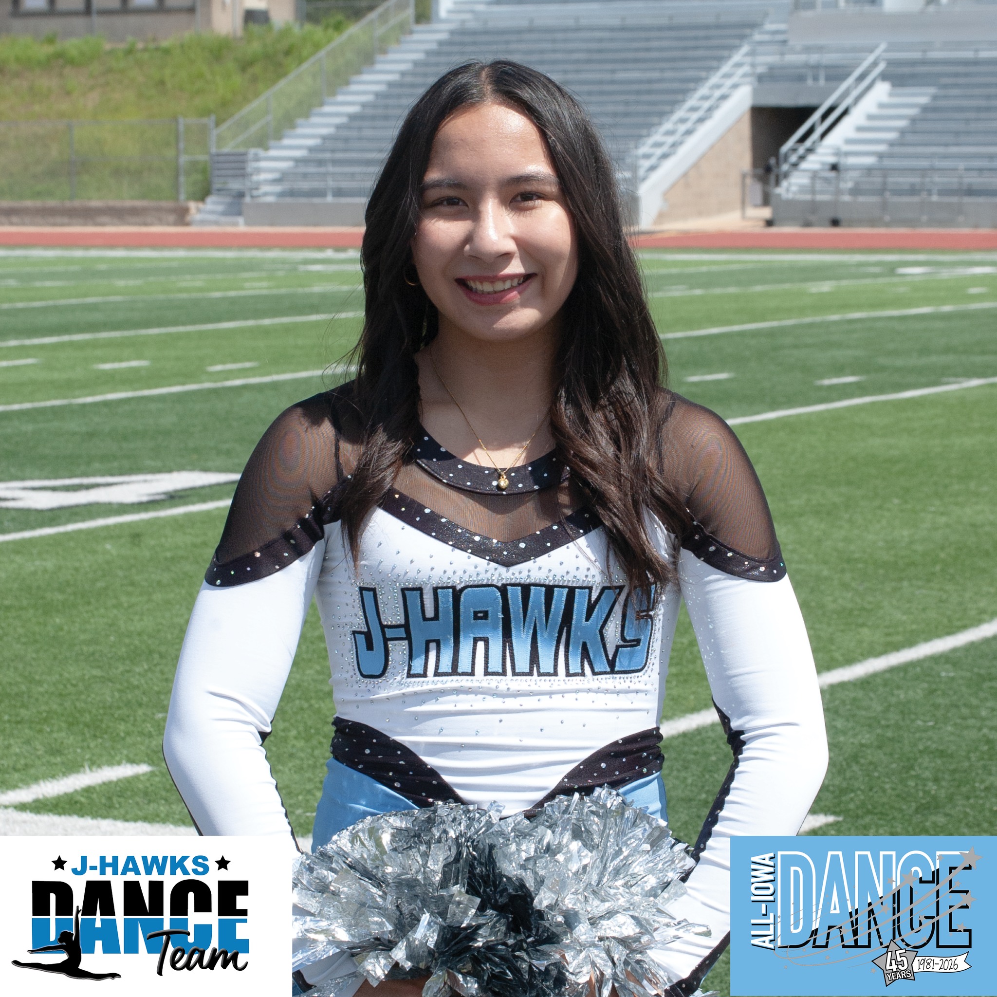THIS WEEK!!!
J-Hawks dancer Carla Arnold will perform at halftime with the All-Iowa Honor Dance Team during the 4A Championship Game this Saturday at 2:30 PM.
The halftime team includes 252 dancers representing 96 Iowa high schools. Carla auditioned and was selected from nearly 500 dancers — an incredible accomplishment! We are so proud of her!
Coverage of the pregame and halftime performances will air on your local Iowa PBS stations. Be sure to tune in or set DVR's for Pregame and 4A halftimes on channel 12.