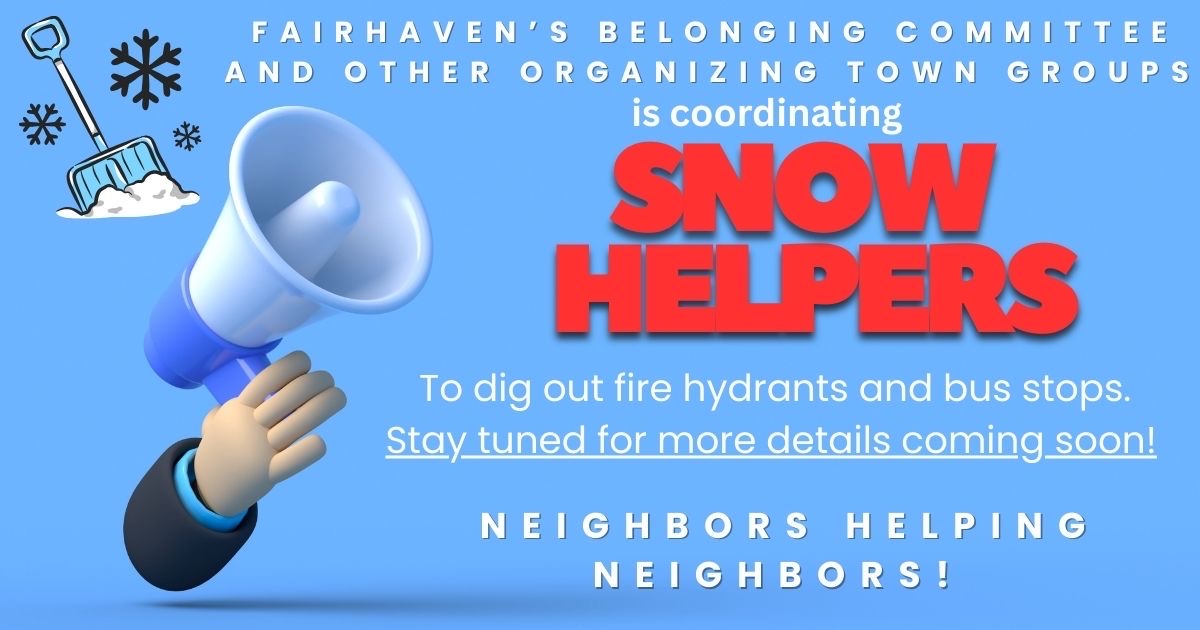I am incredibly proud of how our neighbors across the 10th Bristol always show up for each other. The Fairhaven Belonging Community is bringing people together to help remove snow surrounding fire hydrants and bus stops in the aftermath of the blizzard! To help with their efforts, please take a moment to fill out the form linked below: https://docs.google.com/forms/d/e/1FAIpQLScrRMOUIWNRO-Ix7aLdnVFhq60ecFJ0coki1rp52ZhHtZPiwQ/viewform
#fairhaven #10thbristol