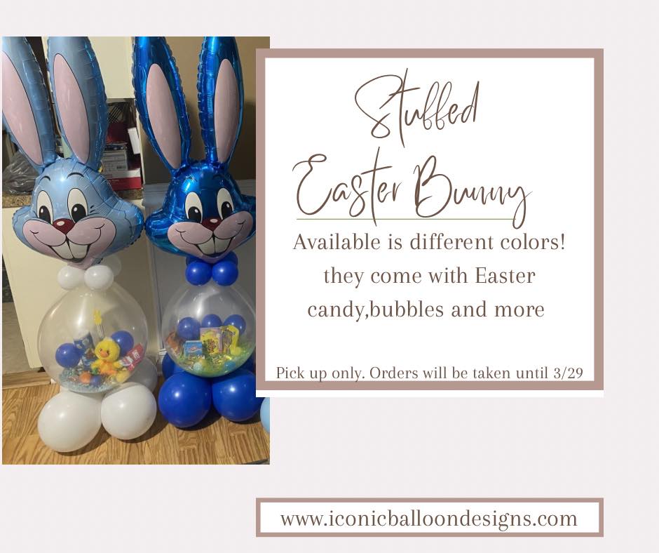 Have you booked your Stuffed Bunnies? Available to book until March 29th.
DM to book or visit our website.
www.iconicballoondesigns.com
Colors available:
Black
Brown
Pastel yellow
Mint green
Dark green
Royal blue
Light blue
Light pink
Fuchsia
Silver