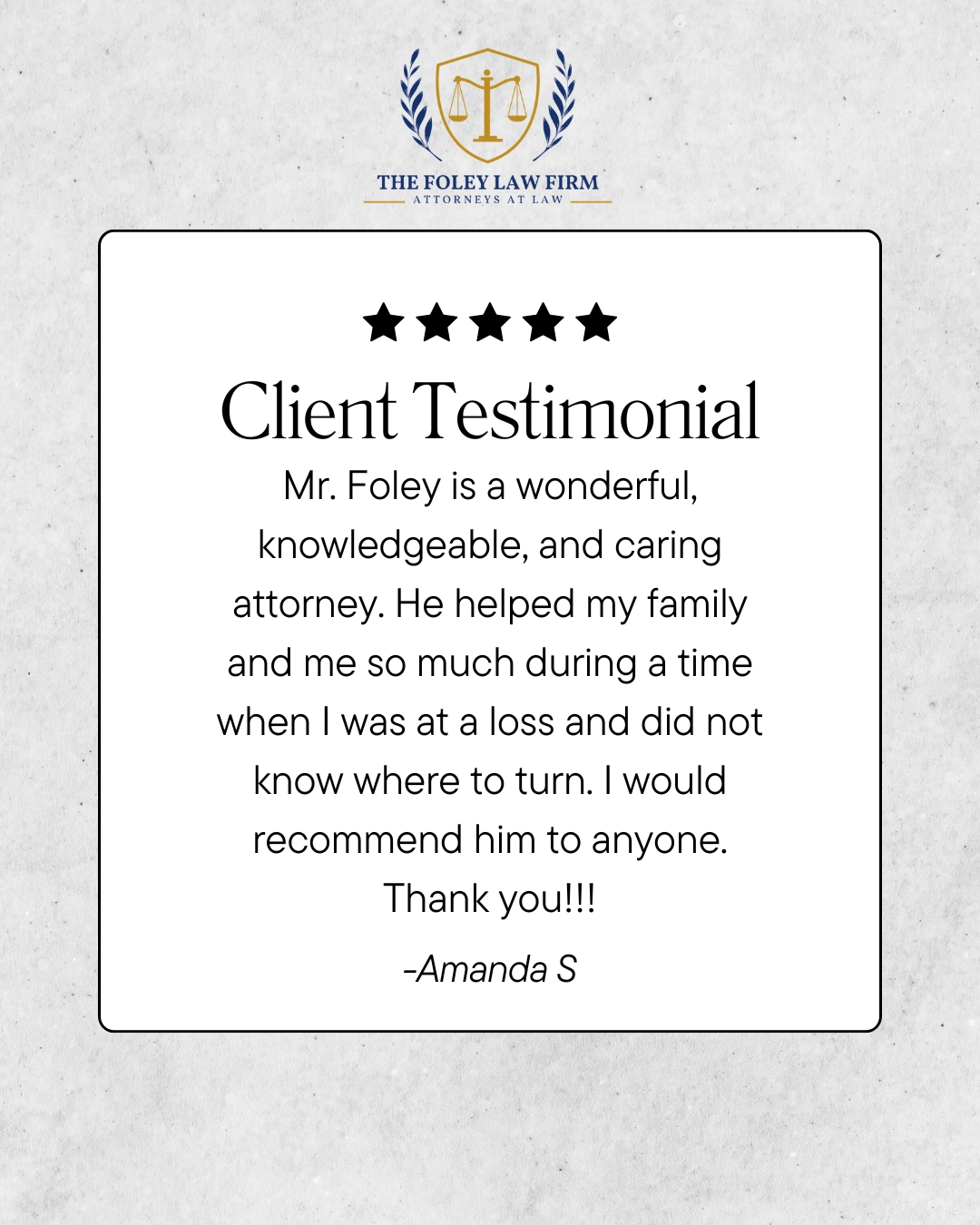 A Reputation Built on Results and Compassion. ⚖️ 🤝
At The Foley Law Firm, we provide the strategic direction and trial-tested experience needed to protect your future. With over 30 years of litigation experience, we are dedicated to helping our clients navigate the most serious legal challenges in Colorado Springs and the Pikes Peak region.
#TheFoleyLawFirm #coloradosprings #defenseattorney #clienttestimonial