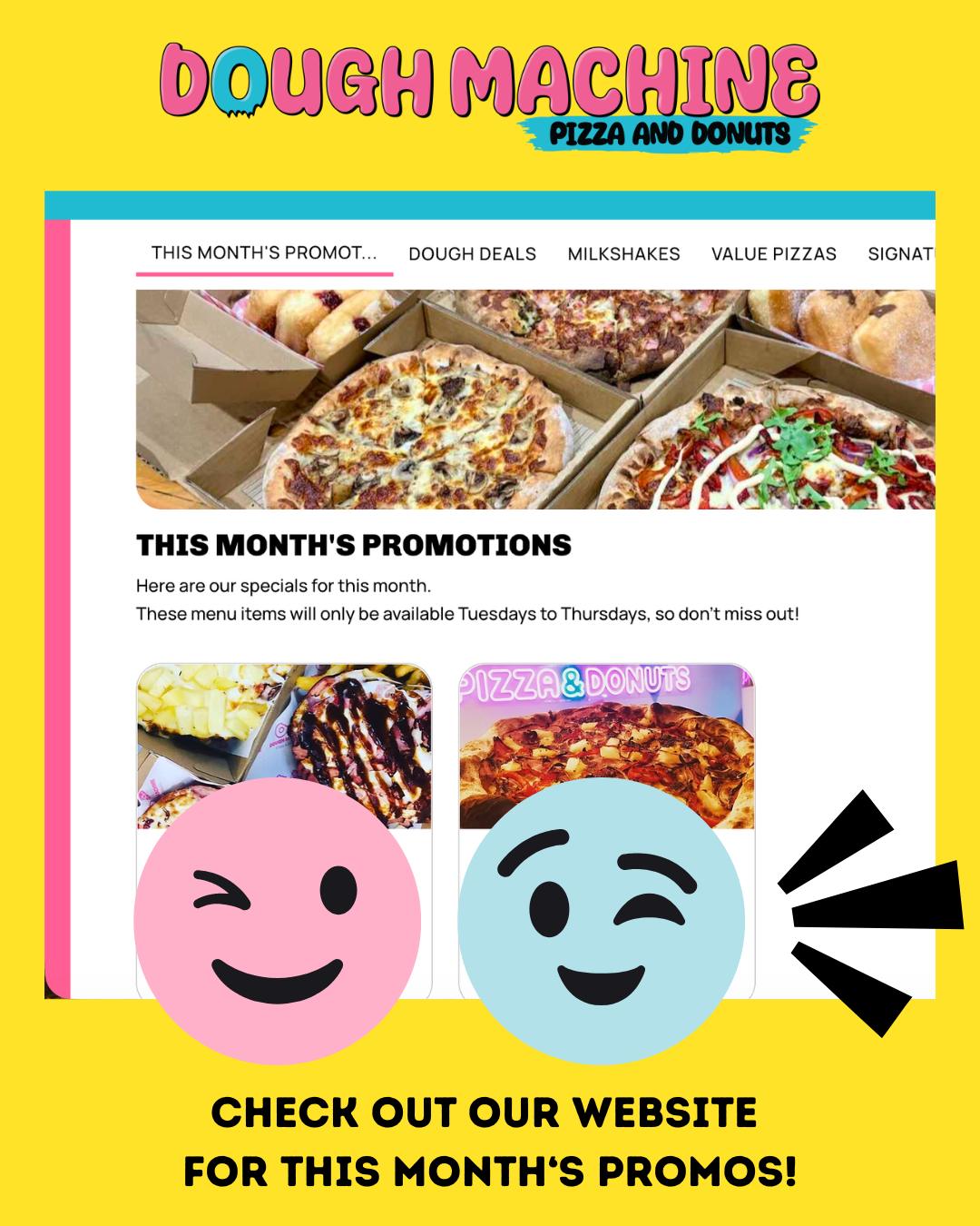 ๐ฃ ANNOUNCING OUR NEW PROMOS FOR MARCH!
โ
Get 3 Italian donuts FREE with any Parma & hot chips order
โ
Get 6 Italian donuts FREE with any two large Value range pizzas (for less than the regular pizza price)
Valid Tuesdays-Thursday in March only. Applicable for all online, phone and in-store orders. Please mention this post to redeem.
Please help us spread the word! A small, family-run local business like ours survives on our loyal customers' patronage and word-of-mouth recommendations. ๐
๐ฉต๐ฉท,
The Dough Machine team
๐ 03 9727 0031
๐ 4/61 Brice Ave, Mooroolbark
๐๐ป www.doughmachine.com.au