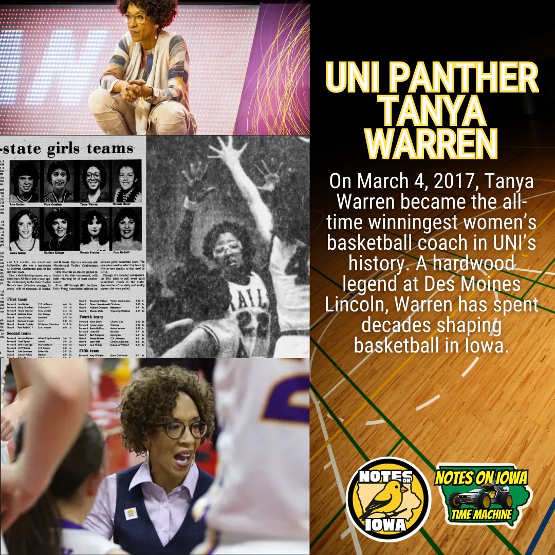 Iowa Time Machine ⏰: On March 4, 2017, Tanya Warren became the all-time winningest women’s basketball coach in UNI’s history. A hardwood legend at Des Moines Lincoln, Warren has spent decades shaping basketball in Iowa.
A standout from her freshman season onward, Warren dazzled audiences while on the court of the Railsplitters. She posted 47 points in a playoff win over Waukee during her season while earning first-team All-State honors for the second consecutive year. Local newspapers took to calling her the “Little Magician” while she racked up 2,990 points during her high school career. Warren also dished out 800 assists over her four-year career, scored in double figures in every high school game except one, and averaged 40 points per game as a senior.
Heading west to Creighton, Warren continued to shine. Warren scored 1,566 points, dished out 650 assists, and earned NWIT All-Tournament Team honors in 1987. One of only two women’s basketball players to have seen their jersey retired at Creighton, Warren transitioned to coaching after the completion of her playing days.
Warren broke into the college game as an assistant at Iowa State after spending several years coaching at the high school level. An assistant at the University of Northern Iowa from 1995 to 2001, Warren left to serve as an assistant coach at first Missouri and then at Creighton before returning as the UNI head coach in 2007. Warren led Northern Iowa to consecutive MVC tournament titles in 2010 and 2011, leading to automatic NCAA tournament qualification. Northern Iowa later became runner-up in the 2012 WBI and made the WNIT in 2013 and 2016 while moving toward the all-time Panter women’s hoops wins record. In February 2024, Warren became the all-time Missouri Valley Conference women’s basketball wins leader. #Iowa #OTD #History #Basketball #WomensBasketball