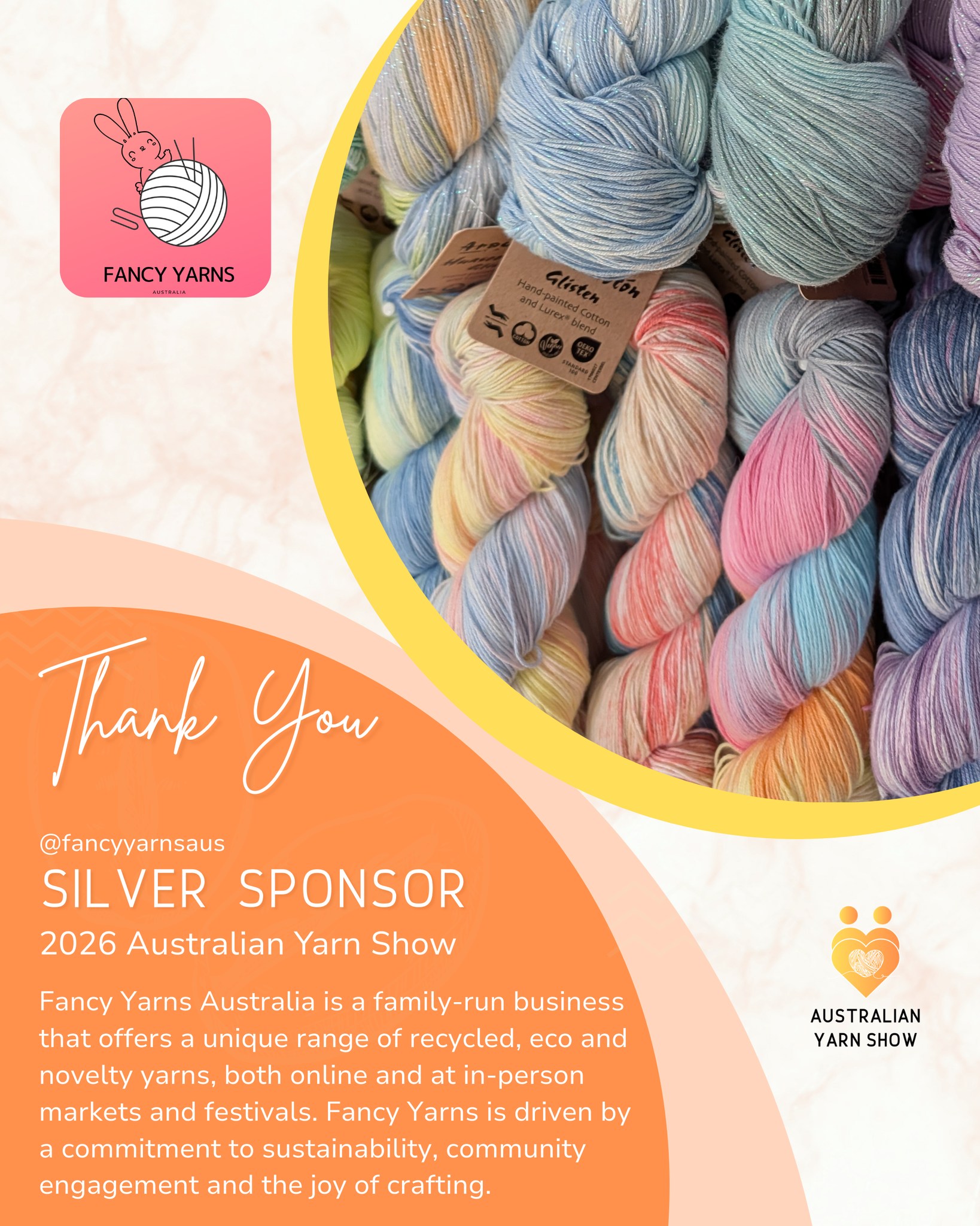 We’re delighted to welcome Fancy Yarns Australia as a Silver Sponsor of the 2026 Australian Yarn Show! 🥈
Fancy Yarns Australia is an award-winning destination for recycled, eco and novelty yarns, offering makers a thoughtfully curated range yarns, patterns, kits, accessories and tools that celebrates creativity, sustainability and mindful crafting 🌿
With a strong focus on community, education and ethical fibre choices, Fancy Yarns Australia continues to champion a more sustainable future for the yarn industry while inspiring makers to create with purpose ✨
We’re incredibly grateful for their ongoing support of the Australian Yarn Show and their commitment to strengthening and uplifting the fibre community 🧡
We can’t wait to see the Fancy Yarns Australia team and their beautiful products at the Show this March! 🎉