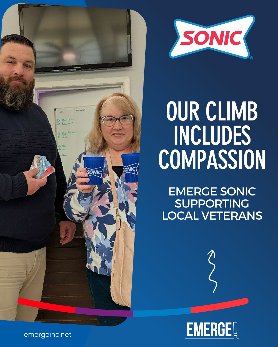 Growth and gratitude go hand in hand at Emerge.
Our Sonic team supported Veterans Warriors Refuge, which houses approximately 60 homeless and disabled veterans year-round. Gift cards and meals were donated as a small way to honor their service.
True elevation means remembering who paved the way.
We rise by serving others: https://www.emergeinc.net/communities
#ServeWithHeart #VeteransSupport #HospitalityWithPurpose #EmergeInc