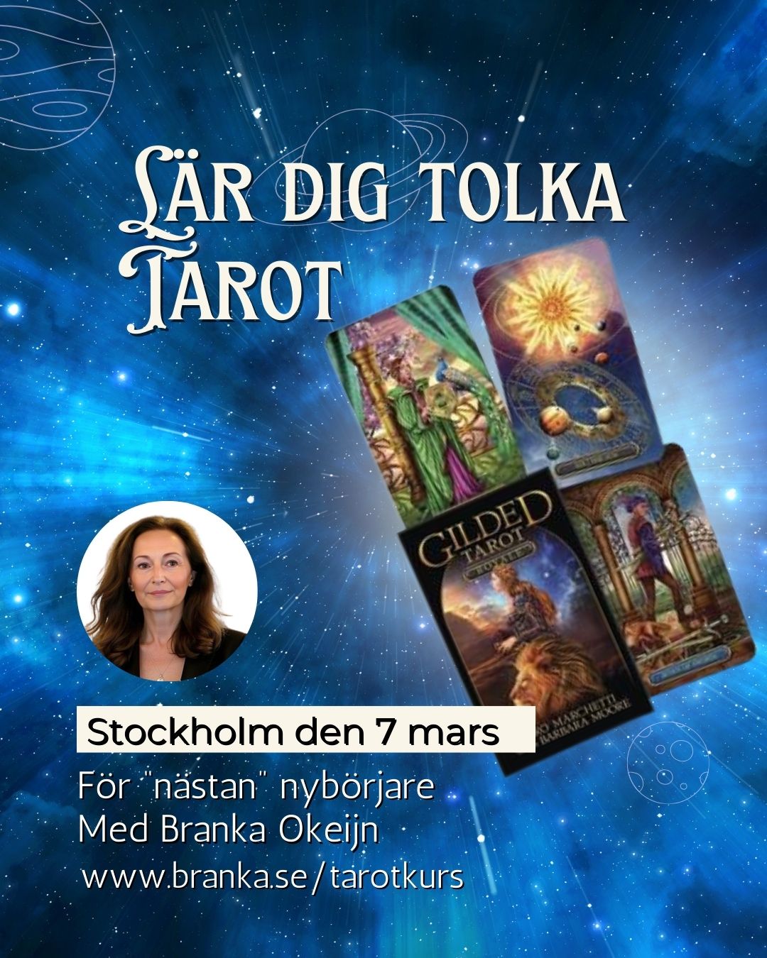 Nu är det bara några dagar kvar till kursstart och om du är nyfiken på tarot är det här ett tillfälle att ta steget in i kortens magiska värld. Tarot är ett kraftfullt verktyg för självkännedom, klarhet och vägledning, och många blir förvånade över hur träffsäkert korten speglar både det som pågår inom oss och de processer vi befinner oss i.
Workshopen passar dig som vill lära dig mer om hur du med hjälp av Tarot kan få insikter och vägledning i olika livsfrågor. För att få ut mesta möjliga av workshopen är det bra att du har de mest grundläggande kunskaperna om Tarotsystemet men det är inget krav. Efter en introduktion till tarotsystemet kommer tyngdpunkten att ligga på praktiska övningar där du kan hitta ditt eget personliga förhållningssätt och förbättra förtroendet för din egen intuition.
En del av kursinnehållet:
✨ Etik - vad du behöver tänka på - förhållningssätt
✨ Stora Arkanan och "Narrens" resa igenom livet
✨ Lilla Arkanan och elementen
✨ De klädda korten i korthet
✨ Två och två - olika typer av läggningar
Datum: På lördag den 7 mars
Plats: Luntmakargatan 52, Stockholm
Tid: 10-17
Kursens pris är 995sek exkl. kortlek
Läs mer och anmäl dig på www.branka.se/tarotkurs
Länk i profil @brankaokeijn