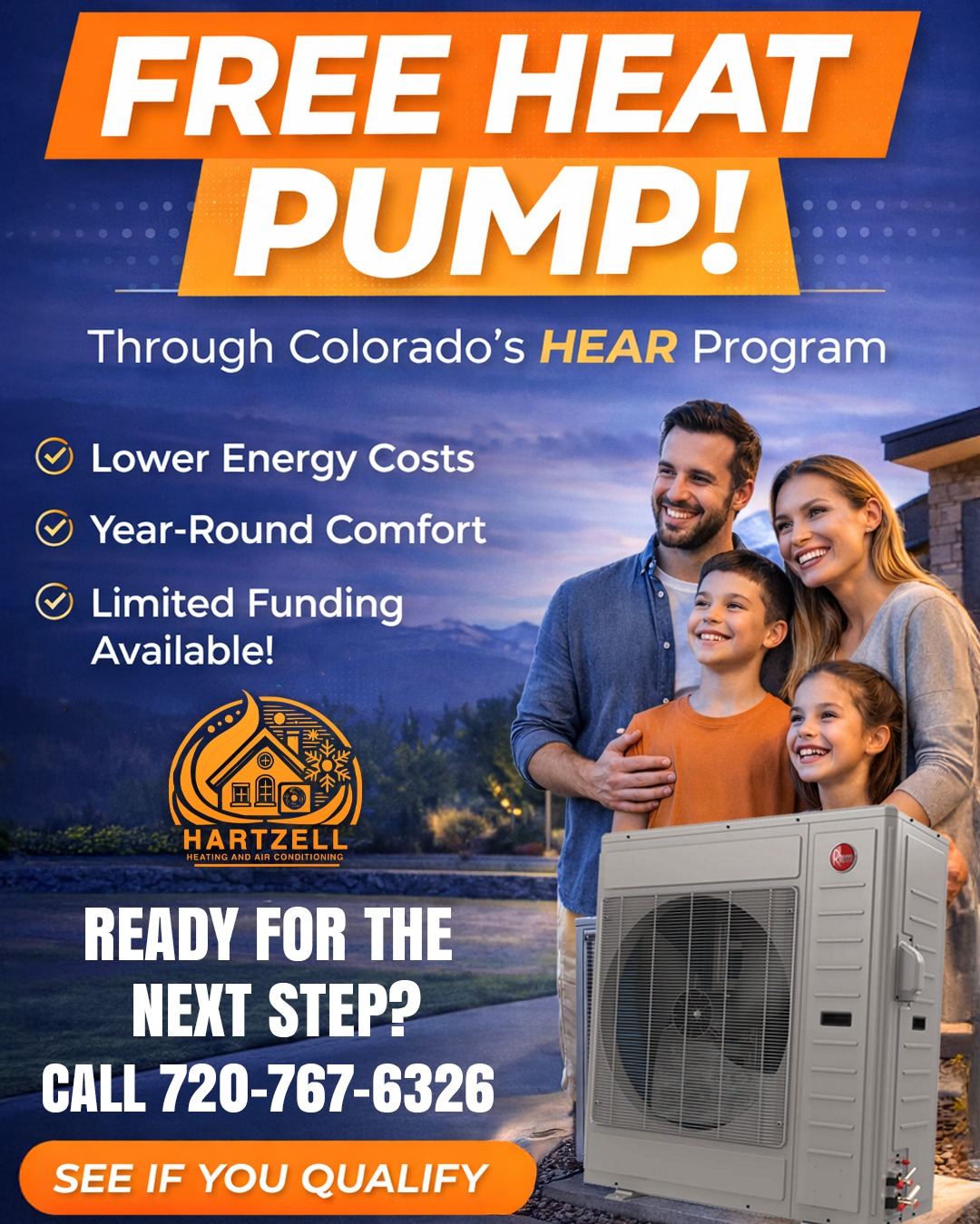 Denver homeowners — this isn’t hype.
Colorado’s HEAR Program is helping income-qualified families upgrade to high-efficiency heat pumps at little to no cost. Lower bills. Year-round comfort. Cleaner energy.
Funding is limited and based on qualification.
Call 720-767-6326 to see if you qualify or send us a message for next steps.