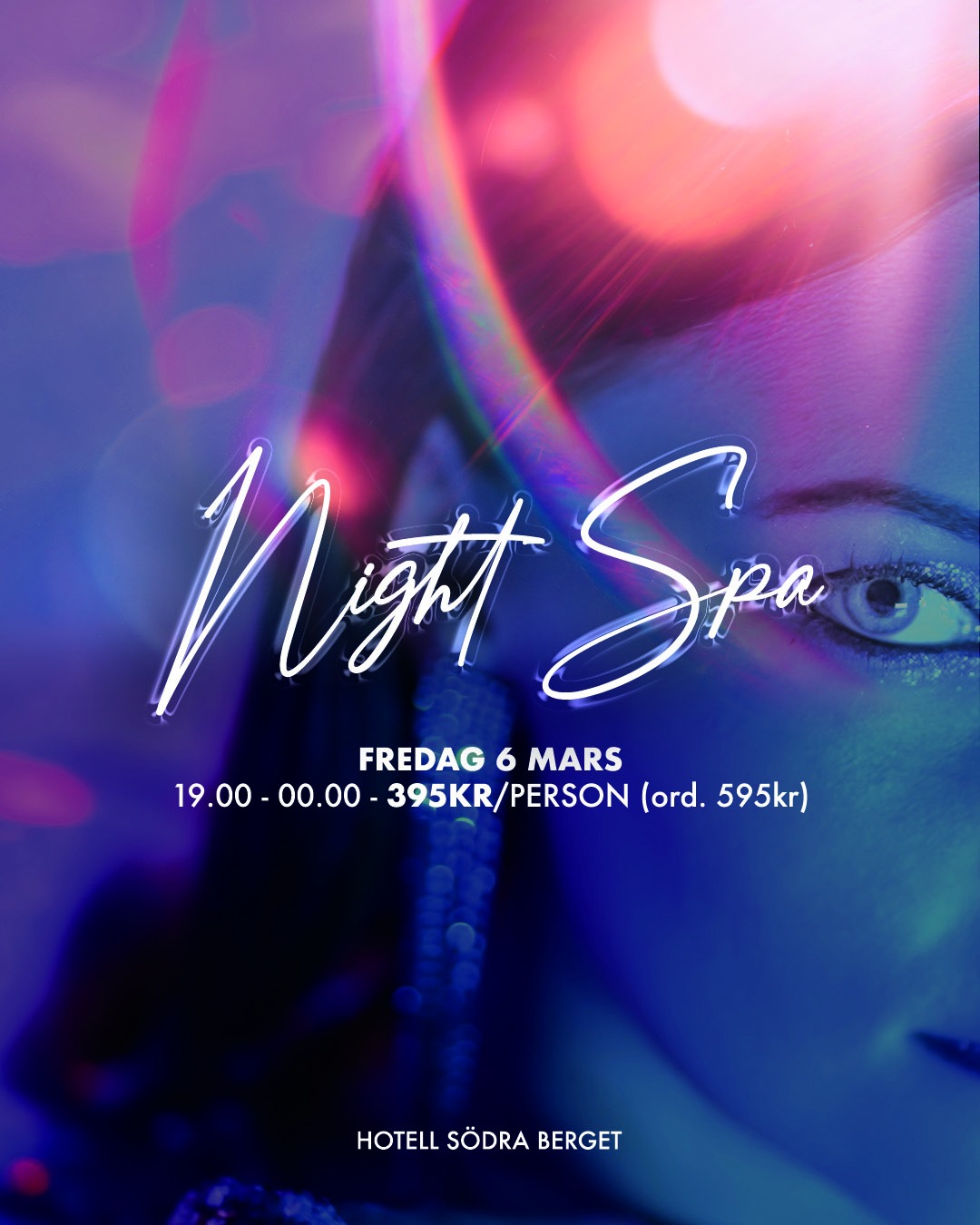 ✨ Vårens Night Spa är här! ✨ Fredag 6 mars
Välkommen till en kväll där avkoppling möter puls. Under vårt populära Night Spa förvandlas spaavdelningen till en stämningsfull mötesplats fylld av musik, mingel och välmående.
Vi dämpar belysningen, höjer basen och skapar en mjuk men energifylld atmosfär. Baren är öppen och serverar fräscha, spännande drinkar – perfekta att njuta av tillsammans med vänner. 🍸
🕘 DJ kl. 21.00–00.00
🕖 Entré från kl. 19.00 – kom i god tid, varva ner och landa i kvällen innan musiken drar igång.
📅 Datum:
• Fredag 6 mars
• Fredag 27 mars
• Fredag 24 april
💫 Specialpris Night Spa:
Entré 395 kr/person
(ord. pris 595 kr – gäller endast vid onlinebokning)
Boka nu på https://www.sodraberget.se/nightspa
Platserna är populära – säkra din kväll redan nu! 💙