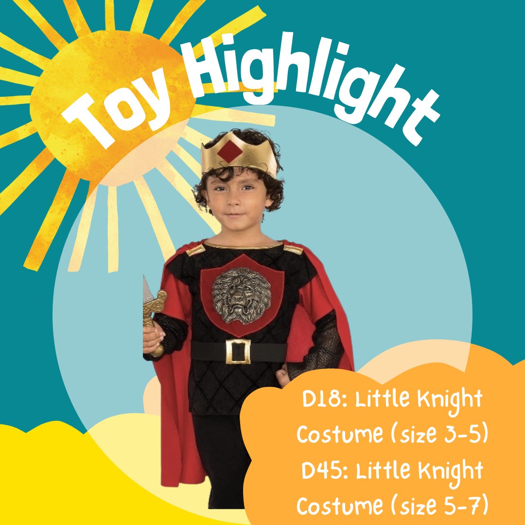 Toy Highlight for today:
The perfect costume for the budding knights in your family, perfect for imaginative play
D18: Little Knight Costume (size 3-5)
https://cockburntoylibrary.setls.com.au/items/1380
D45: Little Knight Costume (size 5-7)
https://cockburntoylibrary.setls.com.au/items/1407