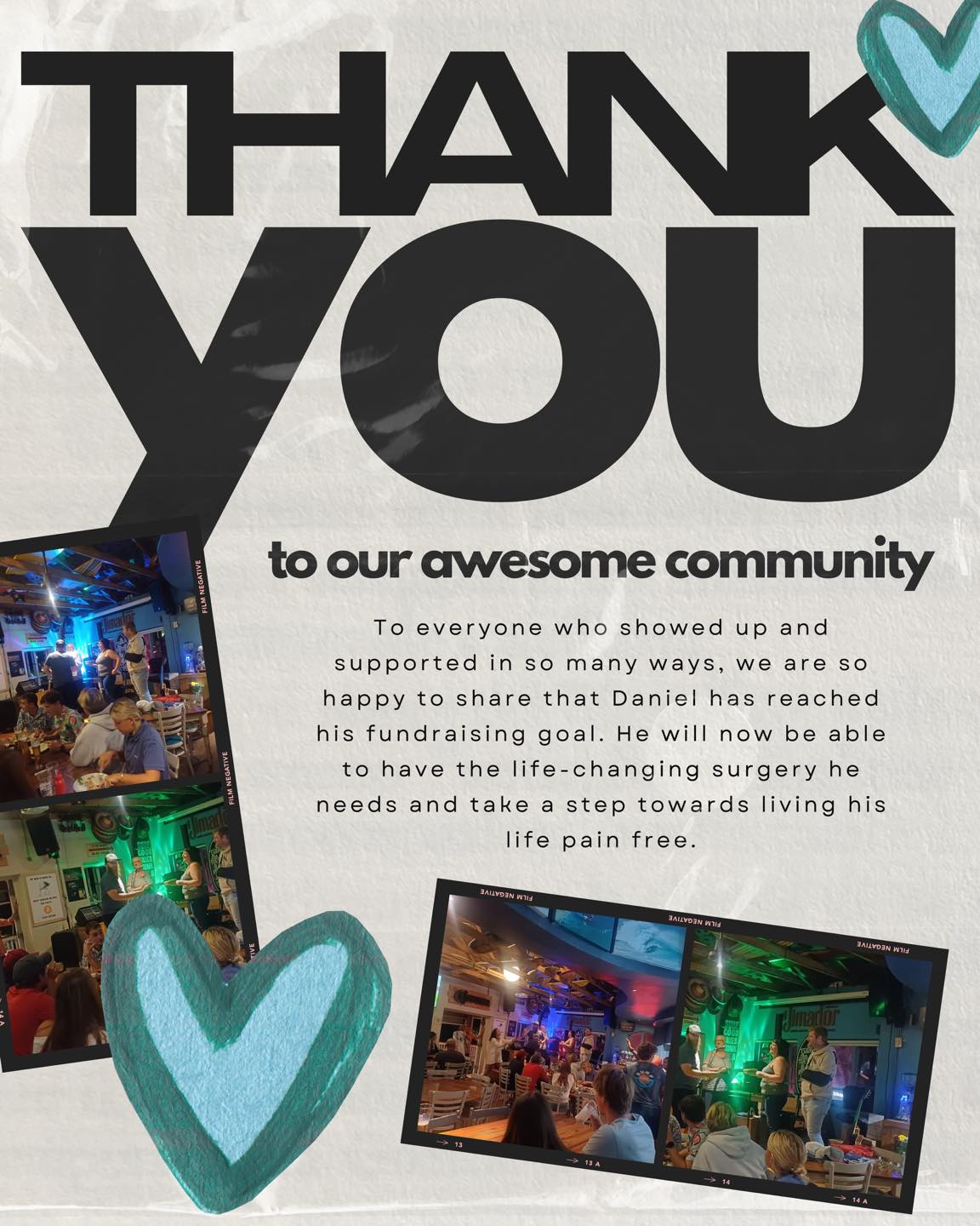 Because of every person who showed up, donated, shared the story, and supported in any way possible, Daniel has officially reached his fundraising goal.
He will now be able to have the life-changing surgery he needs and take a step toward living without the constant pain he has carried for so long.
This is what community looks like.
Plett, you showed up in the most beautiful way.
Thank you to every single person who played a part in making this happen. ๐