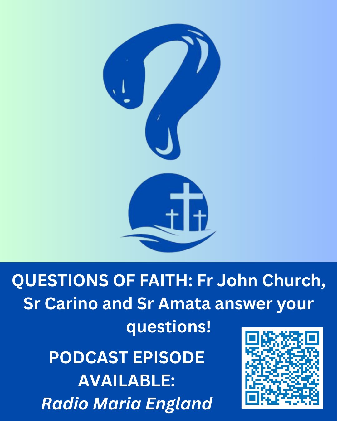 A couple of weeks ago, Sr Carino and Sr Amata were joined by Fr John Church for Questions of Faith on Radio Maria! The episode is now available to listen to on Spotify:
https://open.spotify.com/episode/2V3OuVsd5213pzbrVkpalr?si=c0c0762f4184404f