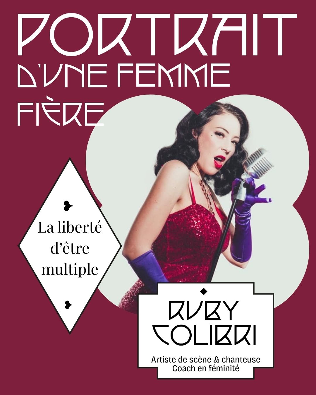 Ruby,
Enfin le moment est arrivé pour te présenter.
Tu es la dernière que je présente, tu étais la toute première à être mise au courant du projet ! 𝐔𝐧 𝐦𝐚𝐢𝐥𝐥𝐨𝐧 𝐢𝐦𝐩𝐨𝐫𝐭𝐚𝐧𝐭…
En 2024, j’ai croisé la route de l’𝐀𝐜𝐚𝐝𝐞́𝐦𝐢𝐞 𝐃𝐞𝐯𝐞𝐧𝐞𝐳 𝐅𝐚𝐛𝐮𝐥𝐞𝐮𝐬𝐞’ cette fois là avec la formule de monter sur scène .
J’avais très peur, mais je savais que j’avais besoin de cela. Mais quel parcours ! Je me suis donnée à fond malgré ma peur et j’ai l’impression d’avoir gravi une montagne.
Je suis sortie de là 𝐟𝐢𝐞̀𝐫𝐞 𝐞𝐭 𝐅𝐚𝐛𝐮𝐥𝐞𝐮𝐬𝐞 !
La peur ne me fige plus , ne me cache plus. J’assume ma féminité, j’ose me montrer, j’ose m’habiller comme j’ai envie, mes épaules sont déjà plus droites (je dois toujours faire attention à cela…), mais je me tiens beaucoup mieux qu’avant. J’ai plus facile pour les photos en tant que modèle aussi. Tellement de bienfaits suite à mon passage par Ruby. 𝐂𝐞𝐥𝐚 𝐦’𝐚 𝐯𝐫𝐚𝐢𝐦𝐞𝐧𝐭 𝐩𝐨𝐫𝐭𝐞́ 𝐩𝐨𝐮𝐫 𝐥𝐚 𝐬𝐮𝐢𝐭𝐞 𝐝𝐞 𝐦𝐞𝐬 𝐩𝐫𝐨𝐣𝐞𝐭𝐬 𝐞𝐭 𝐥𝐚 𝐟𝐚𝐜̧𝐨𝐧 𝐝𝐨𝐧𝐭 𝐣’𝐚𝐢 𝐚𝐛𝐨𝐫𝐝𝐞́ 𝐥𝐚 𝐯𝐢𝐞 !
Elle est source d’inspiration pour TOUTES les femmes.
Venez la retrouver le dimanche 8 mars !
A l’occasion de la journée internationale des droits de la femme, elle vient à l’exposition et elle y donnera une conférence :
𝐅𝐞́𝐦𝐢𝐧𝐢𝐭𝐞́ 𝐞𝐧 𝐦𝐨𝐮𝐯𝐞𝐦𝐞𝐧𝐭, 𝐬’𝐚𝐜𝐜𝐞𝐩𝐭𝐞𝐫 𝐬𝐚𝐧𝐬 𝐬’𝐚𝐛𝐚𝐧𝐝𝐨𝐧𝐧𝐞𝐫
Quand le corps change, la question n’est pas de revenir en arrière ni de renoncer à soi. Cette conférence s’adresse aux femmes qui cherchent à se réconcilier avec leur corps, à chaque étape de leur vie, et à retrouver une féminité vivante, incarnée et libre.
𝐑𝐮𝐛𝐲 𝐂𝐨𝐥𝐢𝐛𝐫𝐢:
Ruby Colibri est coach en féminité et fondatrice de l’Académie Devenez Fabuleuse.
Issue de la scène et du cabaret, son parcours l’a naturellement conduite à accompagner les femmes, d’abord dans des espaces ludiques, puis plus profondément là où se jouent le rapport au corps, à l’image et à l’identité.
À travers son académie, elle accompagne aujourd’hui des femmes confrontées aux transformations physiques et intérieures de la vie, dans une démarche de reconnexion, d’acceptation et d’harmonie.