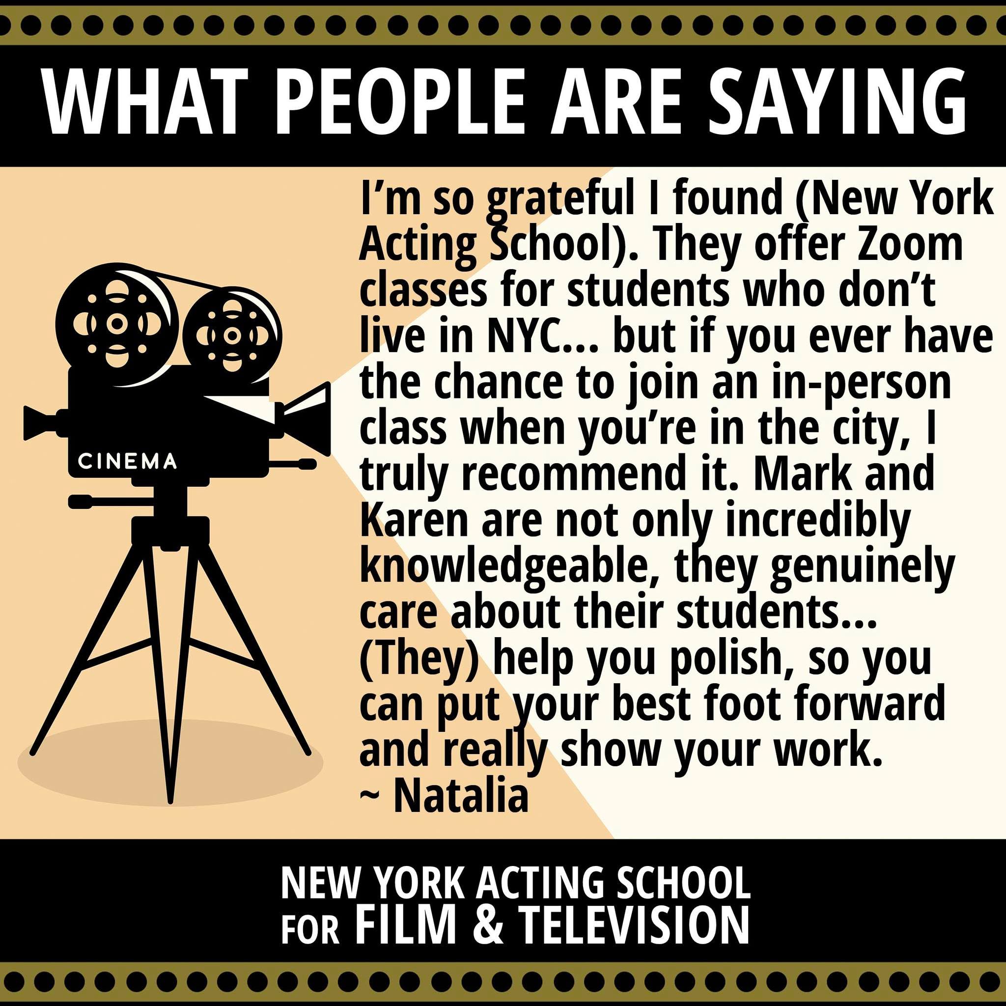 Need even more reasons to study acting with one of the best acting schools on the East Coast? Check out what our students are saying:
https://www.actingclassforfilm.com/what-people-are-saying
From beginner to seasoned professional, we have something for everyone! Reach out today to start or continue your acting journey!
CONTACT US FOR MORE INFO
917-797-2577
stolzfun72@gmail.com
www.actingclassforfilm.com
#bestactingclasses #bestactingschool #actingclassesnyc #actingschoolNYC
