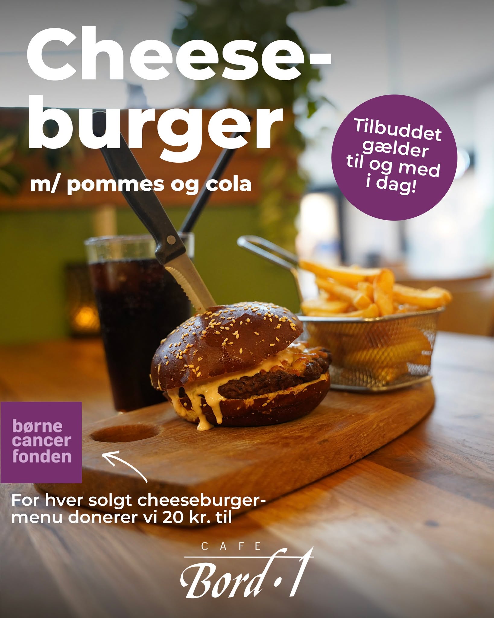 I dag er der officiel #fodboldtrøjefredag i Aalborg Storcenter og vi har stadig vores lækre cheeseburger-menu med pommes og en 1/2 L. sodavand til KUN 110 kr.
🗣️ For hver solgt cheeseburger-menu i dag, donerer vi 20 kr. til Børnecancerfonden 💜
Vi glæder os til at se jer 😁
Du kan også støtte via den officielle hjemmeside - boernecancerfonden.dk/fodboldtroejefredag