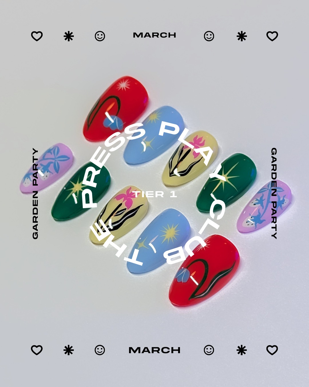 Press Play Club: March 🧺🐜🍎
March is here and it’s time to Press Play! This month, pick your vibe: Tier 1: Garden Party 🧺 or Tier 2: Picnic 🐜. And if you’re wanting a killer color? Candy Apple is just the girl you need. 😎
Each Press Play set now comes with 1 hand mask and 1 under-eye mask to give your hands and eyes a little extra love while you’re rocking your new nails.
Want it all? Grab a bundle, y’all! 🤩 The Press Play Club Bundles get you this month’s design plus Candy Apple, all in one delivery. Just pick the tier that fits you best: Tier 1: Garden Party 🧺 or Tier 2: Picnic 🐜.
Designs are available until the last day of the month and, after your first purchase, monthly charges will happen on the first of each month.
Ready to join? Sign up on my website or purchase this month's designs or color as a one-time set. 🖤
#playgrndpressons #playgrndnails #PressPlay #handpaintednails #pressonnails