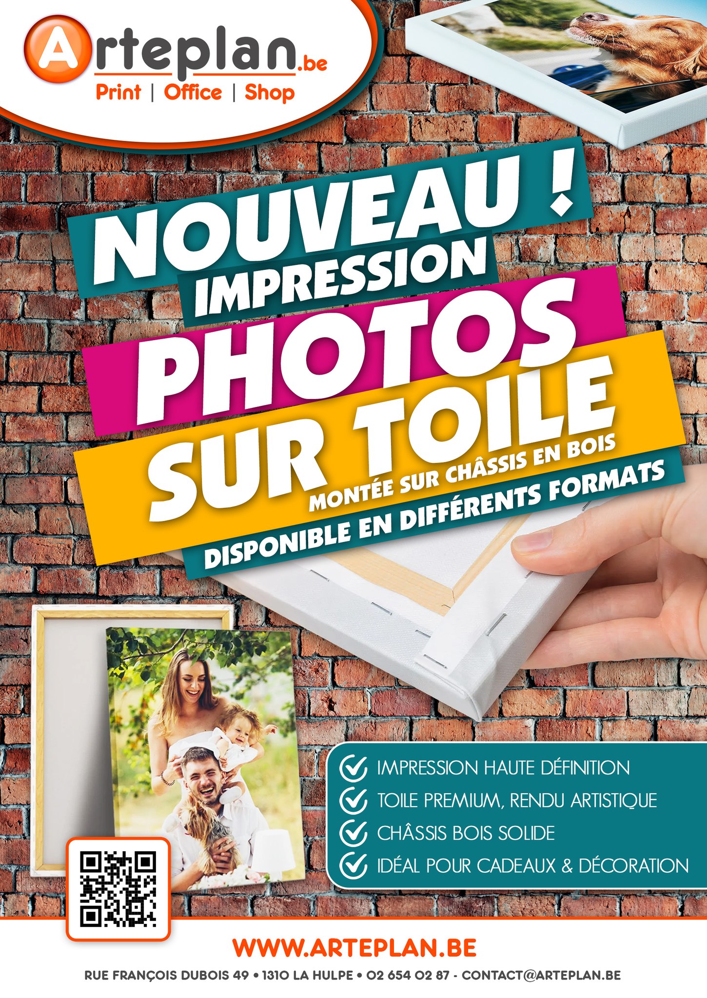🎨✨ NOUVEAU chez Arteplan La Hulpe ! ✨🎨
Transformez vos plus beaux souvenirs en véritables œuvres d’art grâce à notre nouveau service :
🖼️ Impression de photo montée sur toile
Immortalisez vos moments précieux – photos de famille, paysages, souvenirs de voyage, portraits ou créations artistiques – et donnez-leur une place d’honneur dans votre intérieur.
✅ Impression haute qualité
✅ Couleurs éclatantes et durables
✅ Toile montée sur châssis en bois
✅ Plusieurs formats disponibles
✅ Idéal pour la décoration ou comme cadeau personnalisé
Apportez votre photo en magasin ou envoyez-nous votre fichier, nous nous occupons du reste !
📍 Arteplan Office Print Shop
Rue F. Dubois 49, 1310 La Hulpe
📞 02 654 02 87
📧 contact@arteplan.be
🌐 Pour toute commande : www.arteplan.be
Venez découvrir ce nouveau service et donnez vie à vos images !
#Arteplan #LaHulpe #ImpressionPhoto #ToilePhoto #DécorationMurale