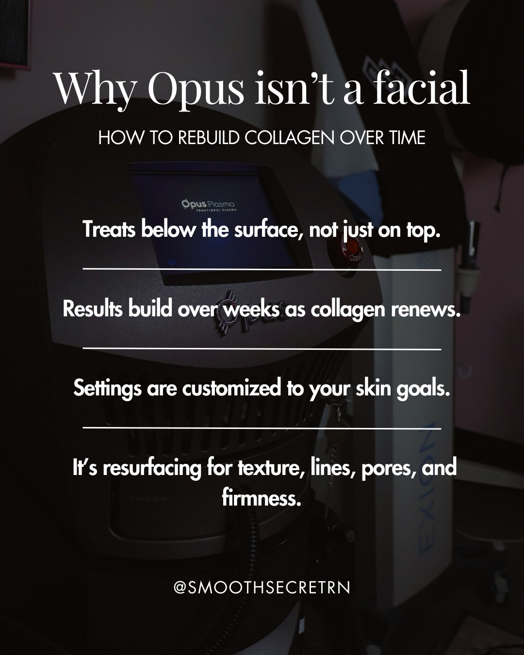 Real talk, if you want results that show up in natural light, you need more than a facial.
Most of the concerns we hear in Sherwood Park are not about “glow.” They are about texture, pores, fine lines, and that subtle loosening that makes your face feel tired.
Opus is one of those treatments where the payoff is patience. We plan it around your life, explain aftercare clearly, and set realistic expectations from day one.
Question for you: what bugs you more right now, texture or pores?
————————
Smooth Secret RN 💋 It’s our Secret
Jo-Lynn Gibbs RN, BScN + Pailey Corbett RN, BScN
🌐 smoothsecretrn.com | 📱 780.220.2702
📧 smoothsecretrn@gmail.com for your FREE consultation
#SherwoodParkAesthetics #SkinTextureTreatment #OpusPlasma