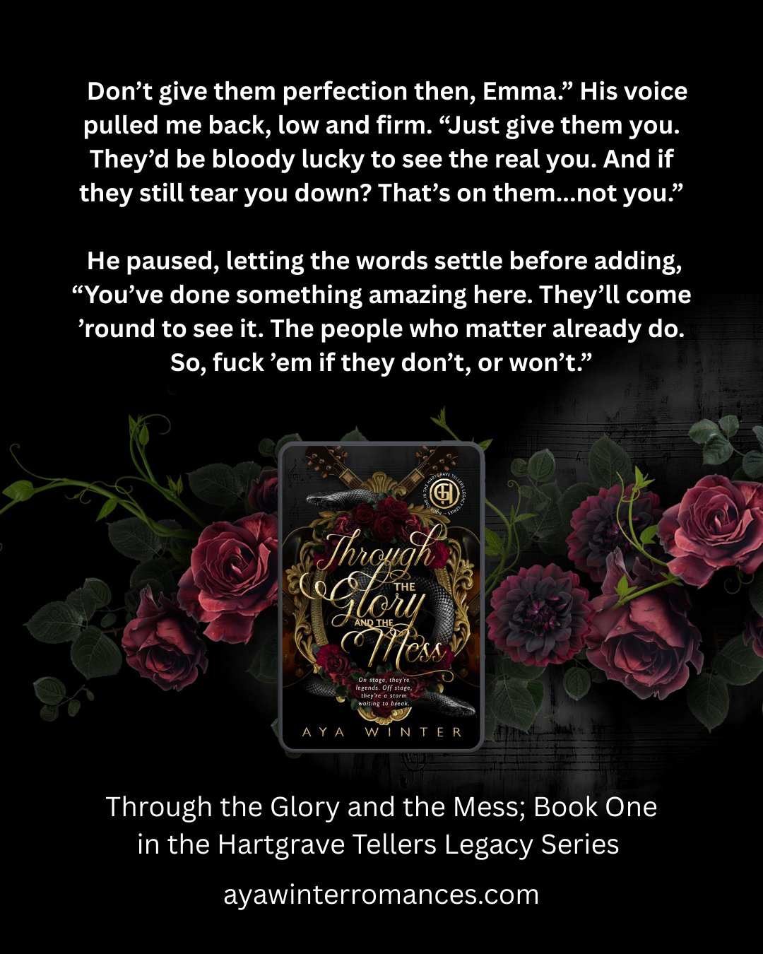 They’ve been here before.
Backstage. In hotel rooms. In almosts and maybes.
Emma and Liam have always been one decision away from forever… and one fear away from losing it all.
✨ Slow-burn.
✨ Wounded rockstars.
✨ Found family.
✨ Fame, fallout, and forbidden love.
✨ Two people who can’t stop choosing each other.
Through the Glory and the Mess is about what happens when love is overwhelming, messy, inconvenient, and still worth fighting for.
If you love tension you can feel in your chest and MMCs who say, “Just give them you,” this one’s for you.
Available now on KU, Kindle & print.
Link in bio.
#RockstarRomance #SlowBurnRomance #FoundFamily #AngstyRomance #BookstagramReads #HartgraveTellers