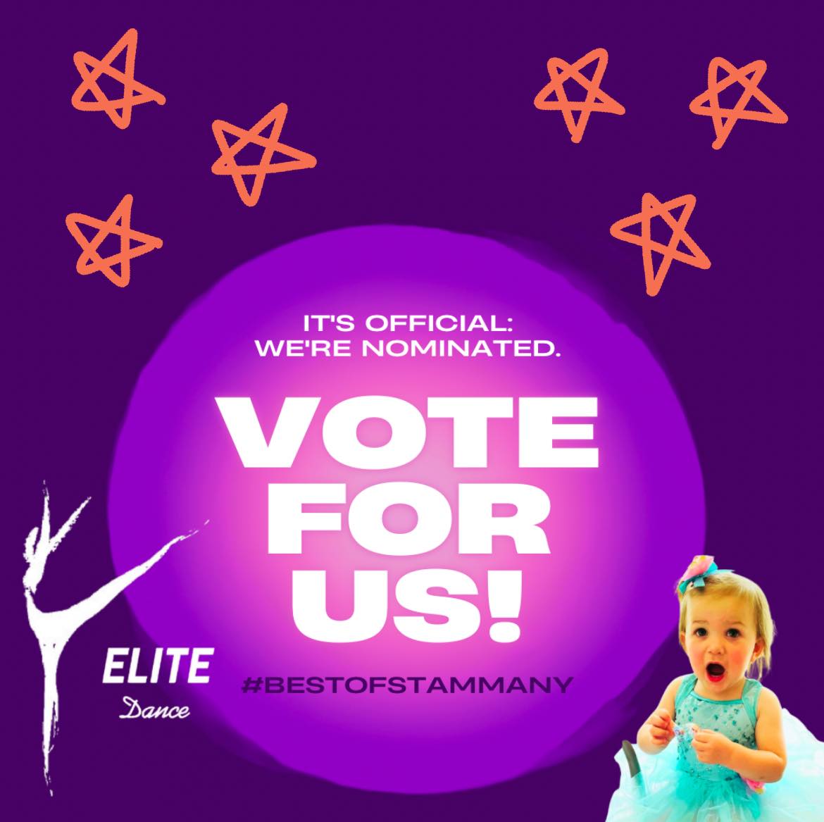 🎉 WE’RE NOMINATED! 🎉
⏳ 1 DAY UNTIL VOTING OPENS! ⏳
Tomorrow we kick off voting for Best Dance Studio of St. Tammany, and we would be so honored to have your support! 💜
Our Elite dancers, families, and community are what make this studio so special. Let’s show our Elite pride and bring this home together!
✨ Voting opens March 9 and you can vote DAILY!
Vote here starting tomorrow:
https://www.votesttammany.com
💜 Comment ELITE if you’re ready to vote!
#EliteDance #EliteFamily #BestOfStTammany #StudioPride #VoteDaily