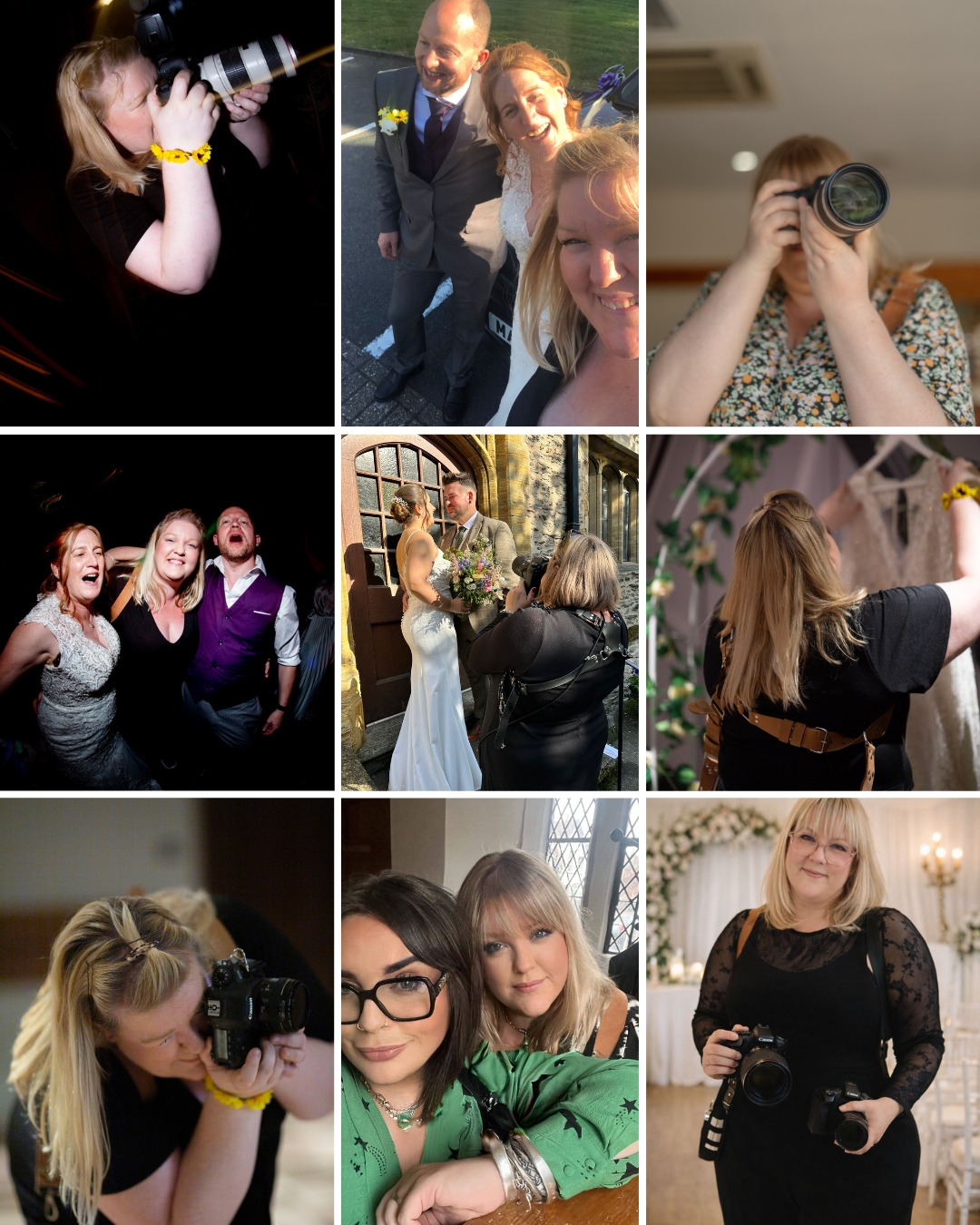Wedding season is nearly here.
Long days, sore feet, memory cards full, and me quietly running around in the background trying not to trip over dresses, chairs, flowers, guests… or my own camera strap.
These are a few behind-the-scenes moments of me doing what we do at weddings. Watching, waiting, chasing light, and trying to catch all the little moments that happen in between the big ones.
We might go home exhausted, but we absolutely love it. 📷