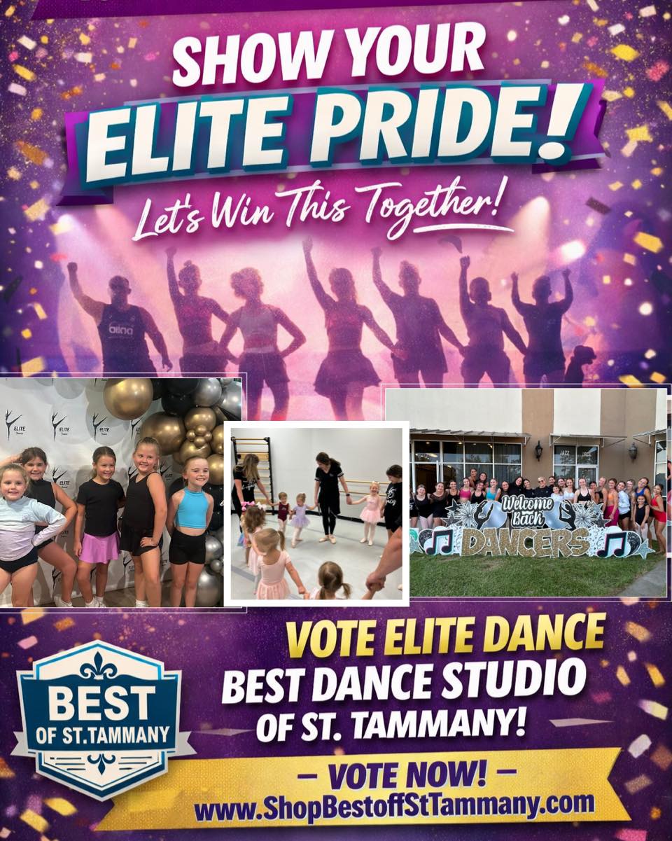 🚨 VOTING IS NOW OPEN! 🚨
Elite Family, it’s time to show our studio pride! 💜
Please take a moment to vote for Elite Dance – Best Dance Studio of St. Tammany. Every vote helps support our dancers and the amazing community we’ve built together!
✨ You can vote DAILY!
Vote here:
https://www.votesttammany.com
💜 Comment ELITE after you vote today!
#EliteDance #EliteFamily #VoteDaily #BestOfStTammany #StudioPride