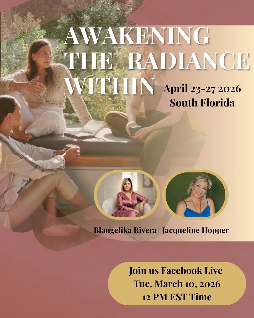 Attention, everyone, and my South Florida friends!
Save the date!
We are honored to welcome Jacqueline Jones-Hopper, Spiritual Entrepreneur, Intuitive Guide, Best-Selling Author, TV/Podcast Host, Speaker, and devoted mom of four. For nearly a decade, Jacqueline has helped thousands awaken their intuitive gifts, reconnect with the Divine, and step into their true power through spiritual mentorship and self-mastery.
She is inviting you to experience her powerful retreat “Awakening the Radiance Within” happening April 23–27 in South Florida, a transformational space to reconnect with your intuition, purpose, and inner light.
Want to learn more? Come meet Jacqueline LIVE with us this Tuesday, March 10, 2026 at 12 PM EST. to hear about the retreat and how you can join this life-changing experience.
Drop a ✨ below if you want the details.
Connect with Jacqueline!