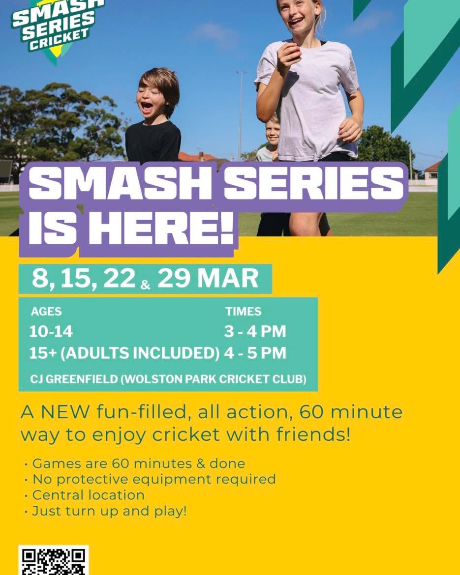 Keen for the Super Smash Series!
Kicking off this Sunday for four fun sessions.
Register here: https://www.playhq.com/cricket-australia/register/782b7b
Or turn up on the day!