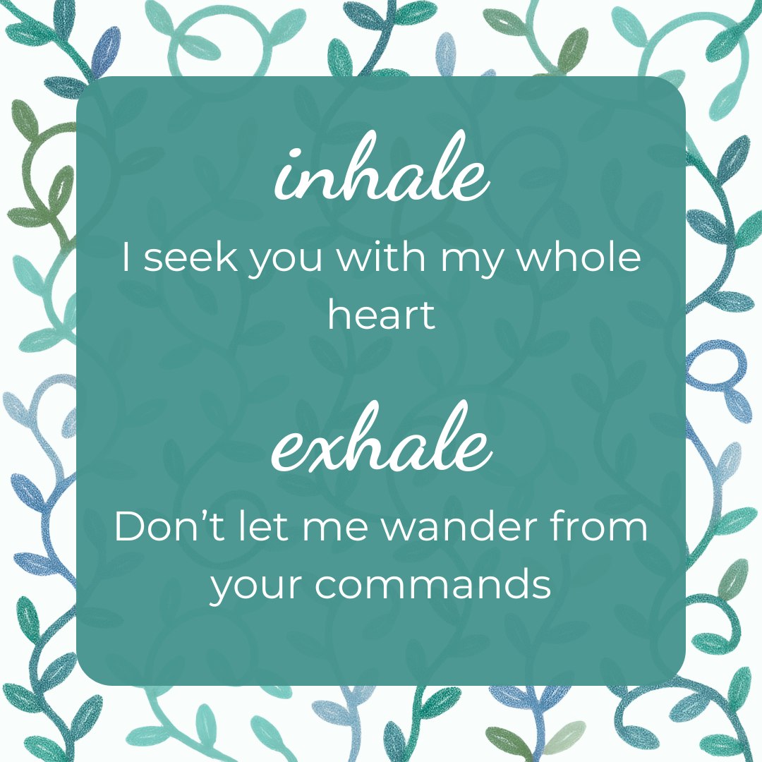 Intentional prayer and time with God can become a rhythm of life that fosters consistent connection. Take a moment to still your heart and mind and breathe in this truth from Psalm 119.
✨ Inhale: I seek you with my whole heart
✨ Exhale: Don’t let me wander from your commands
“With my whole heart I seek you; let me not wander from your commandments.”
Psalm 119:10
Adapted from Jennifer Tucker’s Breath as Prayer — a beautiful resource on using breath in prayer
#BreathPrayer #ScriptureForAnxiety #ChristianMindfulness #FaithAndTherapy #ChristianCounseling #RootedHopeCounseling #AnxietyAndFaith