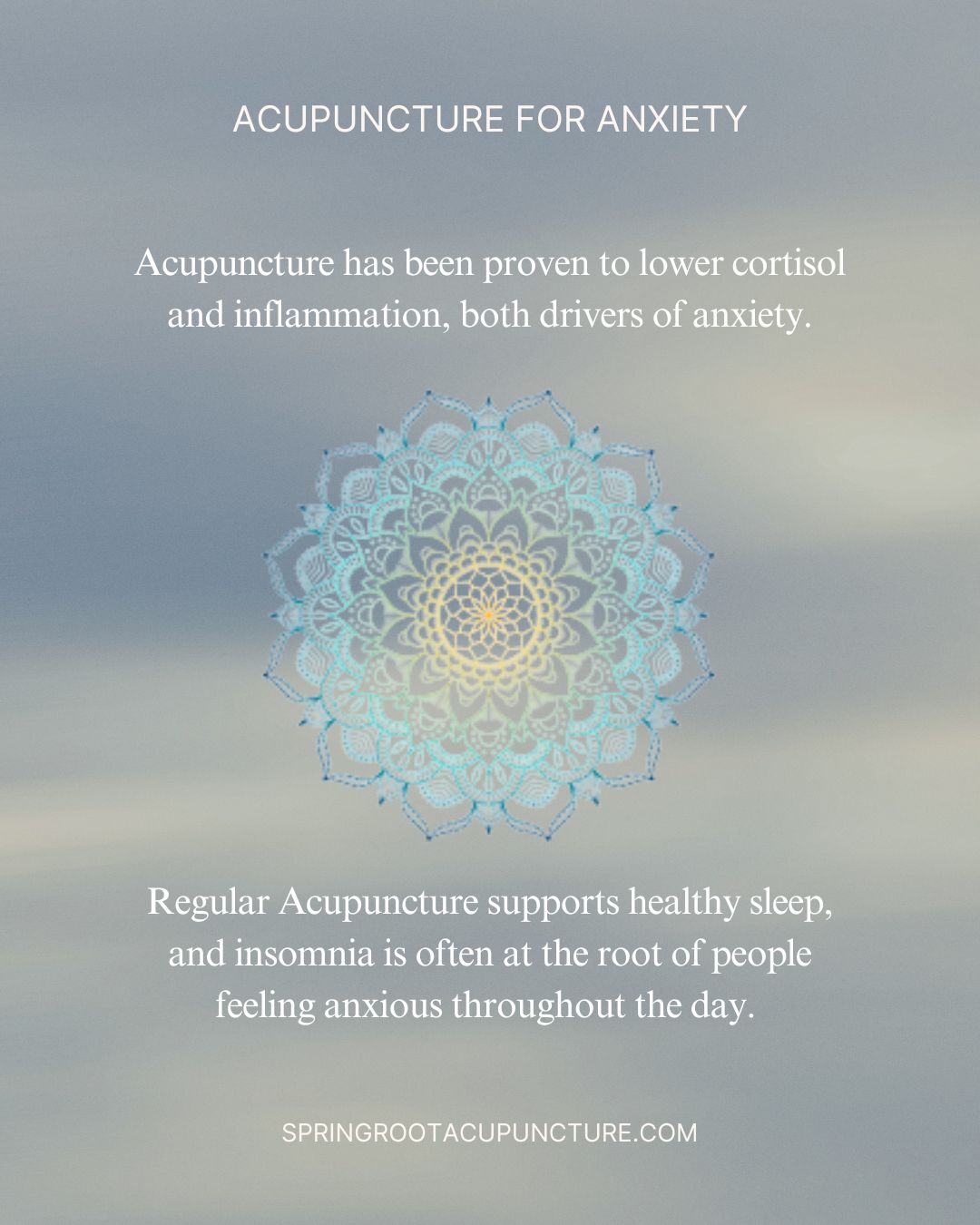 #Patients often comment that just simply being at SpringRoot calms their nervous system, but there’s more to it than that. Acupuncture has been proven to lower cortisol and inflammation, both drivers of anxiety. Regular Acupuncture also supports healthy sleep, and insomnia with an overactive mind is often at the root of people feeling anxious throughout the day. I’ve described receiving Acupuncture as “facilitated meditation,” because it can induce deep relaxation, which reduces activity in the area of the brain that experiences fear and emotional responses.
If you are experiencing anxiety, we would love to help.
📍 40 Main St N. Woodbury, CT 06798
📞 203-266-9088
🌐 www.springrootacupuncture.com
#SpringRootAcupuncture #acupunctureclinic #litchfieldcounty #connecticutacupuncture #NeuropathyRelief #neuropathy #NeuropathyTreatment #womenshealth #anxietyrelief #backpainrelief #griefsupport #ChronicPainRelief #overallhealth #Wellness #WoodburyCT #litchfieldcountyct #PainFreeLiving #backpain #allergyrelief #anxiety