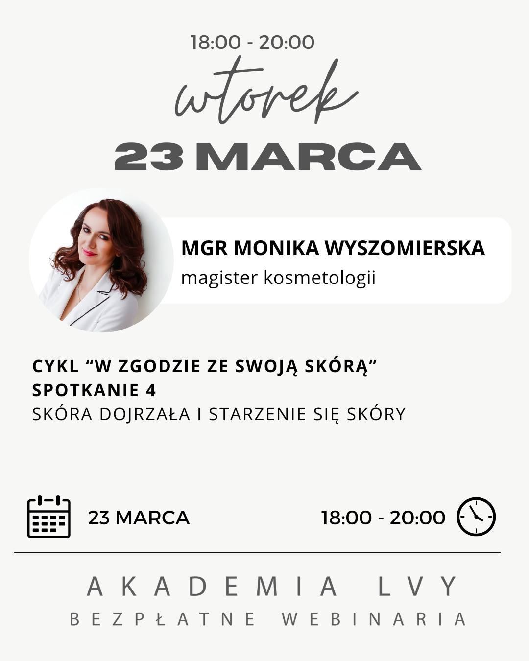 W zgodzie ze swoją skórą | Skóra dojrzała
Czy wiesz, że nawet 80% widocznych oznak starzenia to efekt czynników zewnętrznych, a nie samego wieku?
23 marca przyjrzymy się fizjologii starzenia, fotostarzeniu, stresowi oksydacyjnemu i niedoborom, które przyspieszają utratę jędrności.
Dowiesz się, na czym oprzeć skuteczną terapię anti-aging, jak budować protokoły zabiegowe LVY i jak łączyć je z pielęgnacją domową, by realnie spowalniać procesy starzeniowe.
To szkolenie dla tych, którzy chcą działać strategicznie, nie schematycznie.