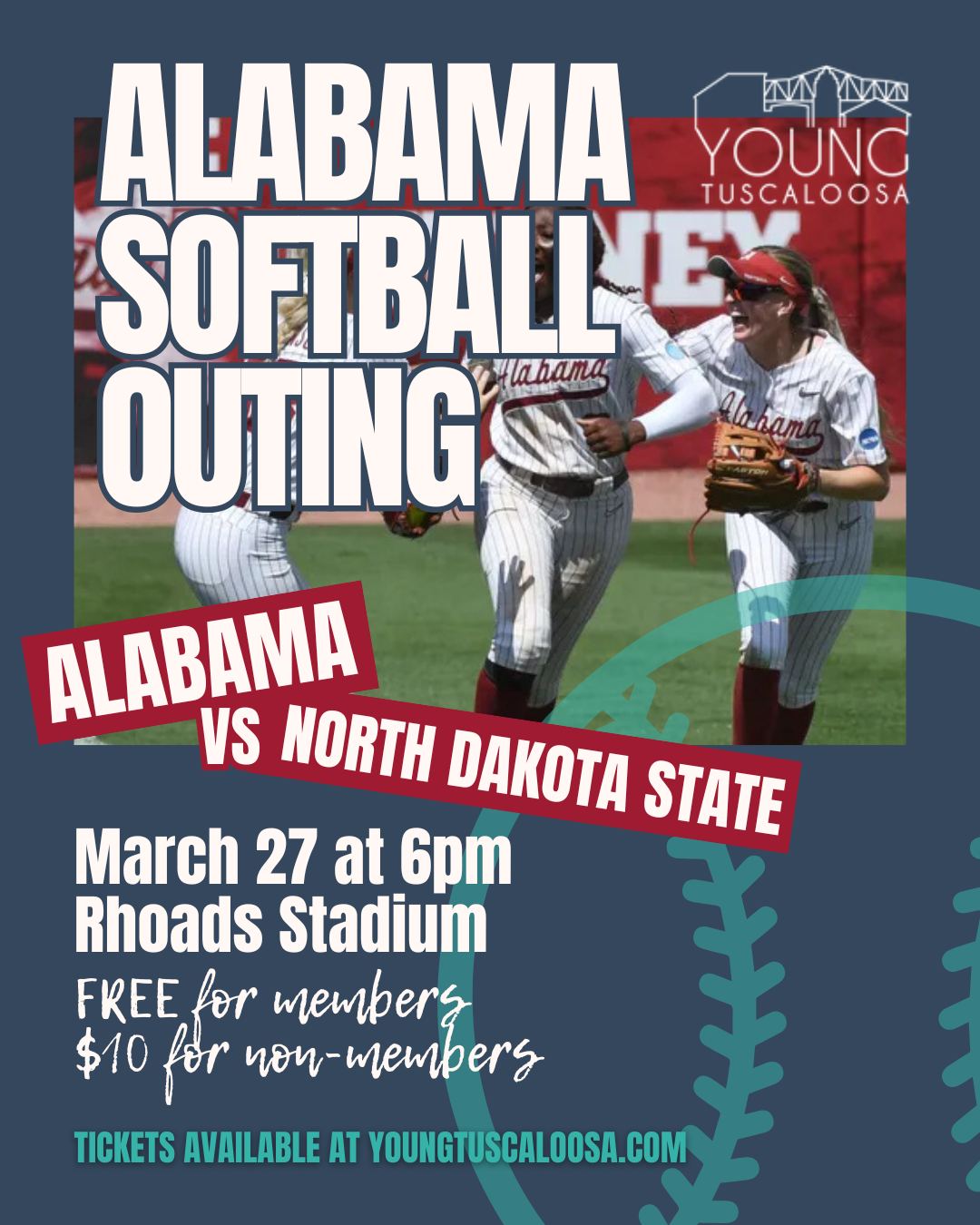 Let's gooo!! We're headed to Rhoads Stadium to check out the Alabama Crimson Tide softball team as they take on North Dakota State! Spots are limited so grab your ticket ASAP at youngtuscaloosa.com. See you there! 😉
#YoungTuscaloosa