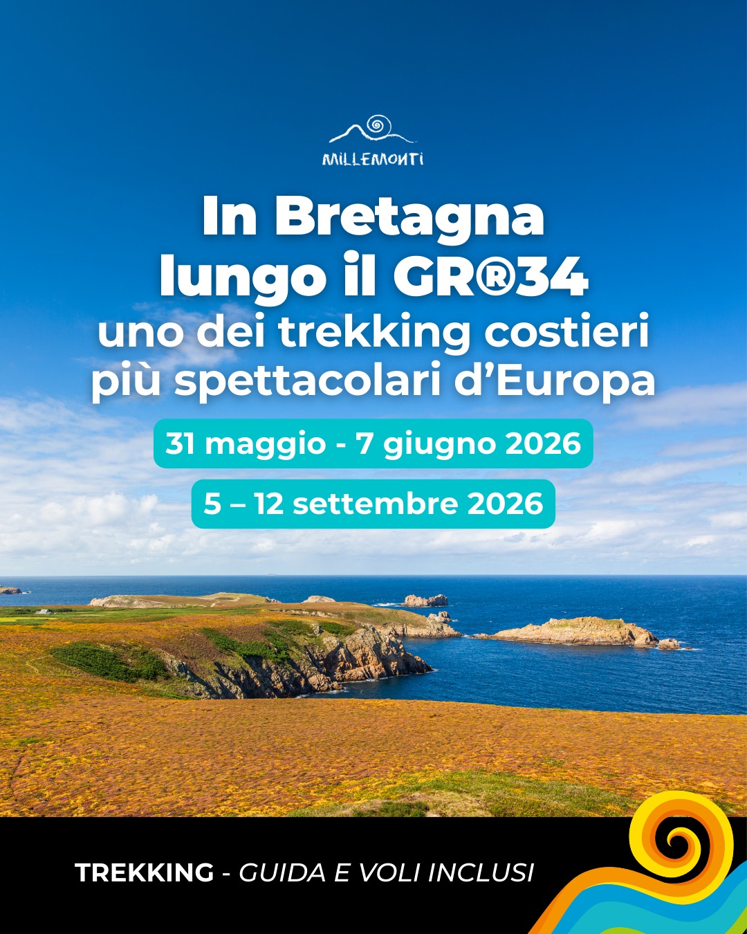 🌊 Pronto a camminare su uno dei sentieri costieri più spettacolari d’Europa? 🇫🇷🥾
Quest’anno ti portiamo in #BRETAGNA, lungo il leggendario GR®34 – Sentiero dei Doganieri.
Nato nel 1791, veniva percorso dai doganieri che sorvegliavano queste coste selvagge, sfidando vento, mare aperto e tempeste.
✨ Oggi è uno dei #trekking costieri più affascinanti e panoramici d’Europa.
Scogliere a picco sull’Atlantico, fari monumentali battuti dal vento, rocce di granito rosa, villaggi di pescatori sospesi nel tempo.
E sì… anche ostriche freschissime vista oceano 🦪🌊
🔝 Abbiamo selezionato i tratti più iconici per farti vivere un’esperienza autentica e straordinaria, passo dopo passo.
Scegli la tua partenza:
🗓 31 maggio – 7 giugno 2026
🗓 5 – 12 settembre 2026
SEMPRE INCLUSO:
✅ Guida professionista dall’Italia 🇮🇹
✈️ Voli A/R
⚠️ I posti sono limitati.
👉 Scopri il programma completo su www.millemonti.it
#millemonti #outdoors #trekking #viaggiare #viaggi #viaggio #vacanza #vacanze #viaggiotrekking #vacanzedigruppo #viaggiodigruppo #GR34 #sentierodeidoganieri
@sportlandweb_ @kayland_official @rockexperienceofficial @guidealpinelombardia @guidealpine_italiane