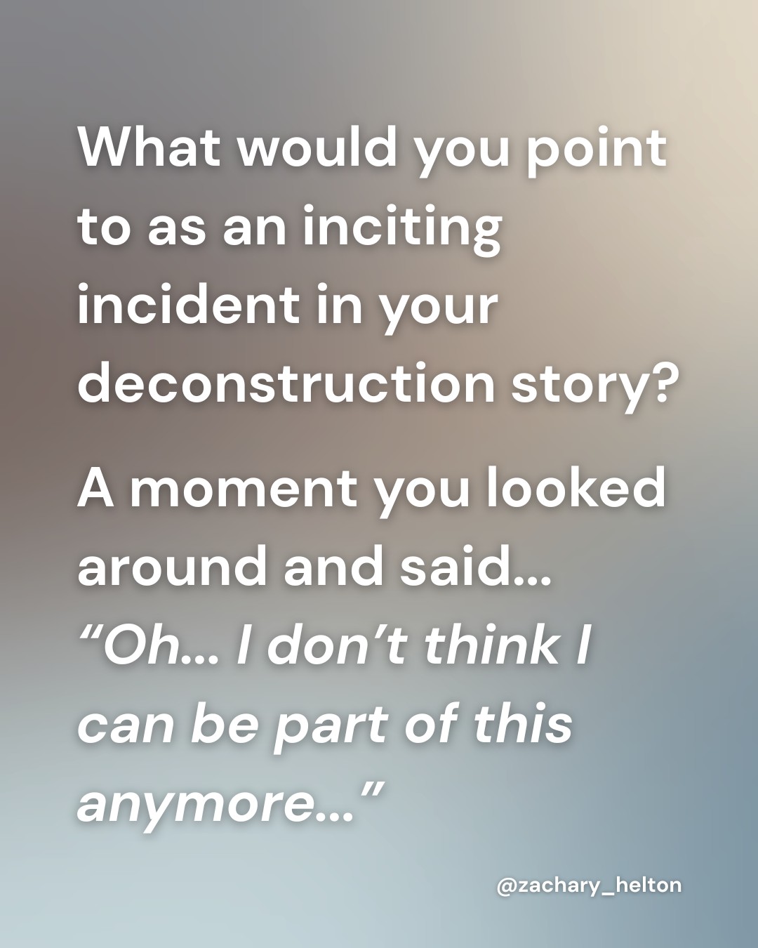 Most of us probably have a few stories of moments we said, "Yeah... I can't do this anymore," and let some piece of meaning fall apart. What are some of yours? What woke you up? #deconstruction #exvangelical