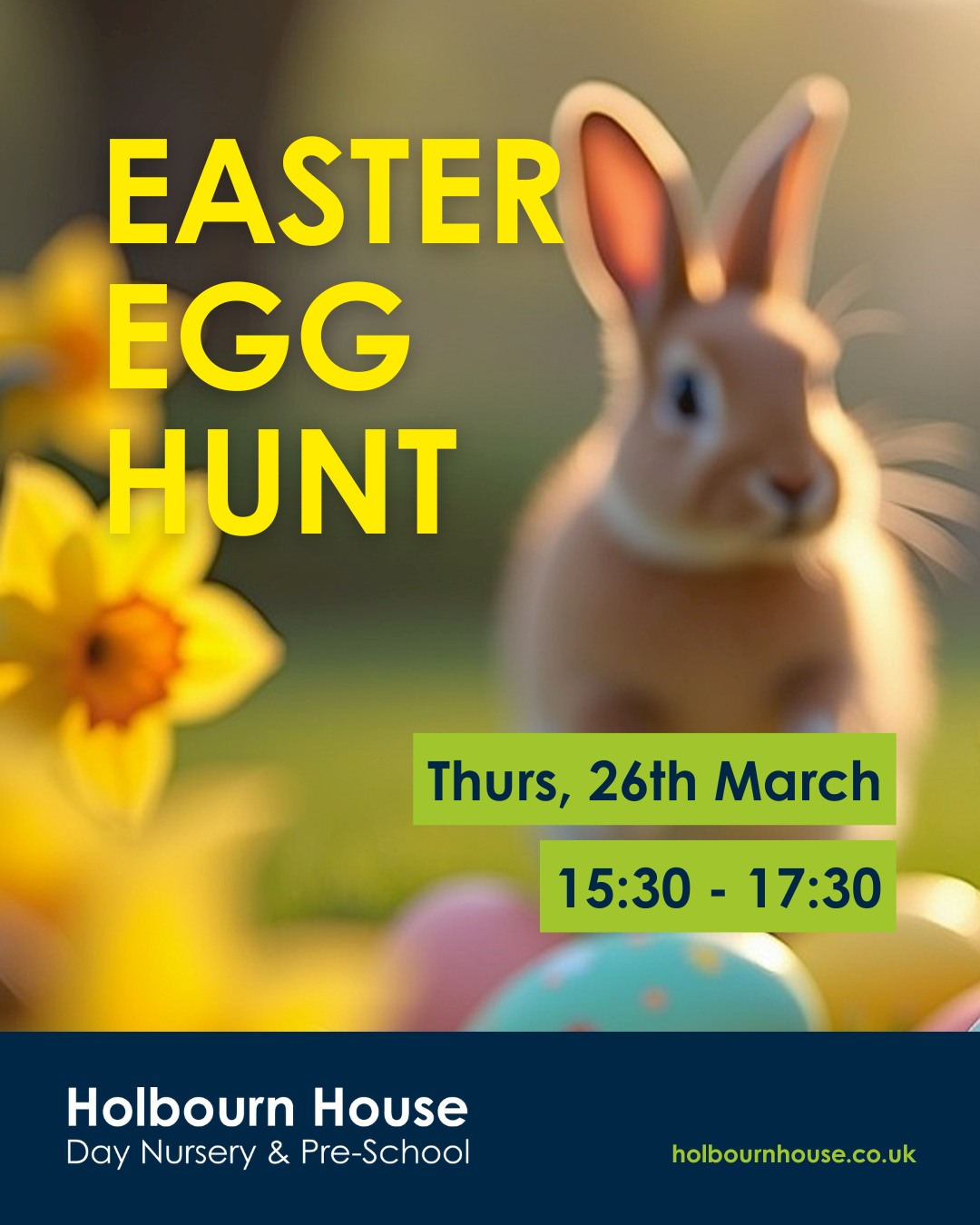 There's just 10 days to go until our our annual Easter Egg Hunt! 🐇
There's still time to join us for an eggs-tra special Easter afternoon - email admin@holbournhouse.co.uk to confirm your attendance.
Parent/carer attendance is strongly encouraged - we can’t run this special event without your support! 🙏
📍 Dodford Village Hall
⏰ 15:30 - 17.30
🐣 £3 per child - All family members and siblings are welcome
🚘 Parking will be at the Village Hall
🔎 See link in our bio
#EasterEggHunt #SpringTime #Easter2026 #EarlyYearsEducation #HolbournHouse