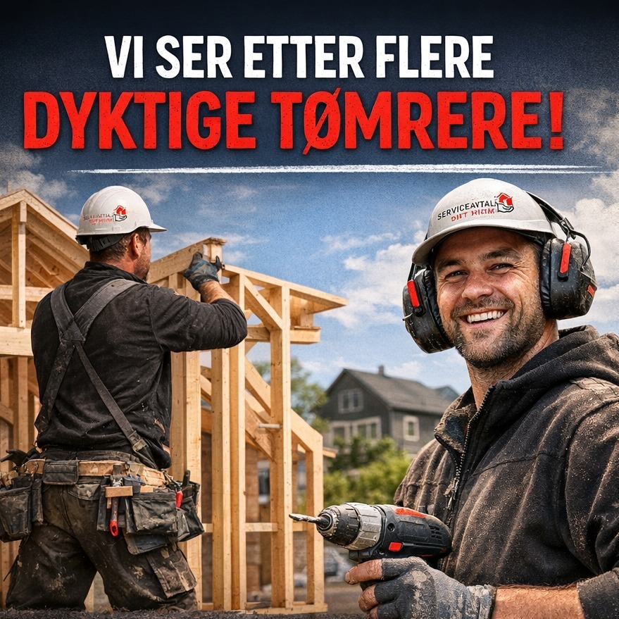 🔨 VI SER ETTER FLERE DYKTIGE TØMRERE
Er du stolt av faget ditt?Da vil vi gjerne ha deg med på laget.
Hos oss i Serviceavtale jobber vi med boliger folk er glade i – og vi mener godt håndverk betyr noe.
Hos oss får du:
✔ Et sterkt og inkluderende fagmiljø
✔ Ordna arbeidsforhold
✔ Mulighet til å tjene ekstra ved ekstra innsats
✔ Varierte oppdrag på boliger i nærområdet
Vi ser etter deg som:
• er faglært tømrer (eller har solid erfaring)
• liker å levere godt håndverk
• tar ansvar og jobber selvstendig
• vil være del av et lag som bryr seg
📩 Send oss en SMS – så tar vi kontakt:
📱 97 83 80 72
Eller les mer her:
🌐 www.serviceavtale.no
Del gjerne – kanskje du kjenner vår neste kollega!