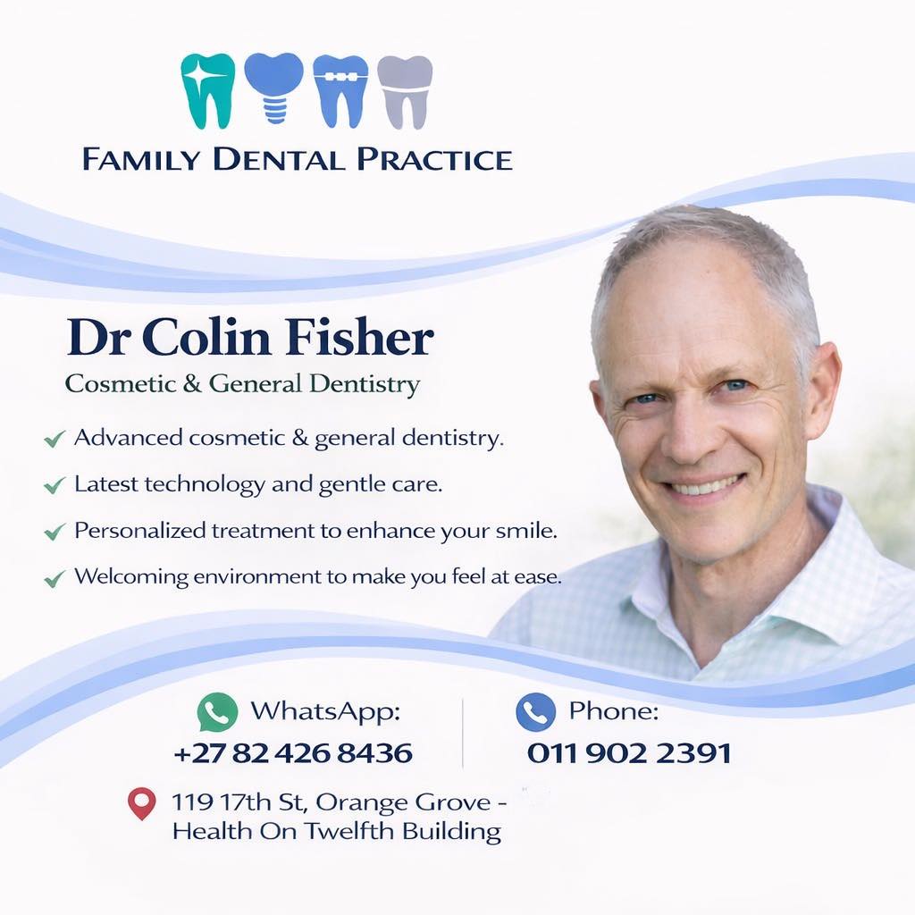🦷 Our doors are open!
We are pleased to welcome Dr Colin Fisher to the team at Family Dental Practice.
Dr Fisher brings extensive experience in cosmetic and general dentistry, combining advanced techniques with a gentle and patient-focused approach. Whether you’re visiting for a routine check-up or looking to enhance your smile, you can expect high-quality care in a calm and welcoming environment.
With Dr Fisher you can expect:
✔️ Advanced cosmetic & general dentistry
✔️ Modern technology and gentle care
✔️ Personalized treatment tailored to your smile
✔️ A welcoming environment where patients feel at ease
We look forward to caring for you and your family.
📱 WhatsApp: +27 82 426 8436
☎️ Phone: 011 902 2391
🌐 https://familydentalpractice.co.za/
#FamilyDentalPractice #CosmeticDentistry #AlbertonDentist #HealthySmile #DentalCare