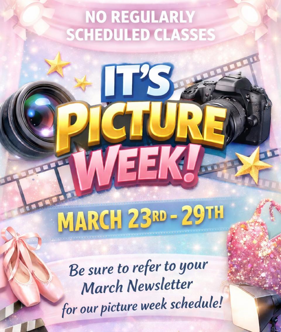 Lights. Camera. SMILES! 📸✨
Picture Week is here — March 23rd–29th!
No regularly scheduled classes this week.
Be sure to refer to your March Newsletter for your exact schedule. Let’s make it picture perfect! 💕
#EliteDance #DanceFamily #WeAreElite