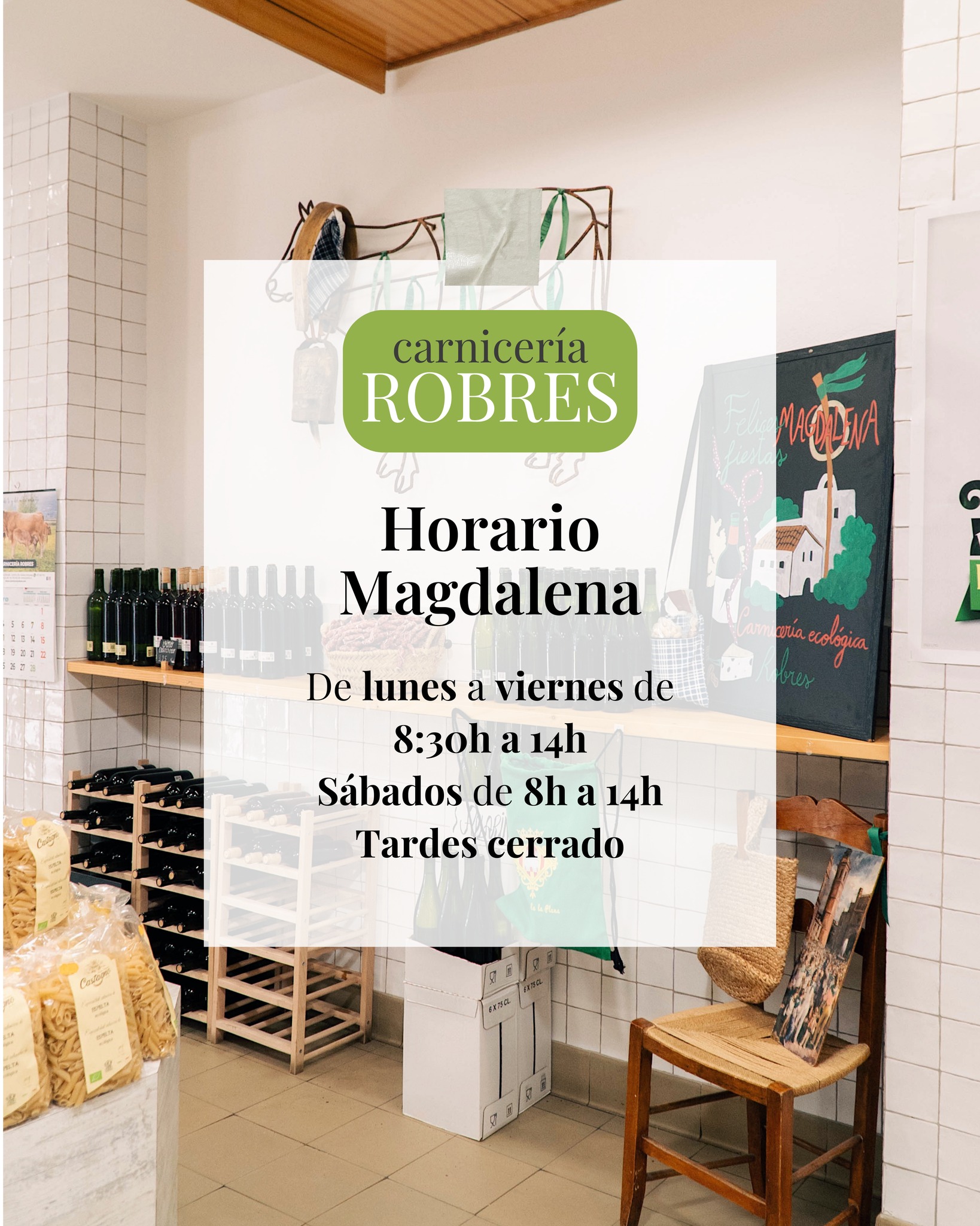 🕒 ¡Horarios de los próximos días! ↓
Son días especiales en Castellón y, por eso, ajustamos nuestros horarios para seguir atendiéndoos:
📍 Carnicería Robres Castellón | Horario de Magdalena
Lunes a viernes: 8:30 – 14:00 h
Sábados: 8:00 – 14:00 h
Tardes cerrado
📍 Carnicería Robres Mosqueruela
Cerrado por vacaciones del 9 al 15 de marzo.
¡Feliz Magdalena! 💚
#carniceríarobres #robres #carniceríaecológica #magdalena2026 #magdalenafestaplena