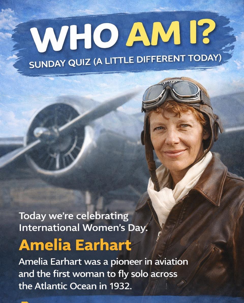 🌍 Who Am I? – Sunday Quiz (A Little Different Today)
Today’s Who Am I? is a little different as we’re celebrating International Women’s Day.
The woman in today’s photo is Amelia Earhart, one of the most famous aviation pioneers in history. In 1932 she became the first woman to fly solo across the Atlantic Ocean, inspiring generations of women to break barriers and follow their ambitions.
Today’s quiz isn’t about guessing who she is.
👇 Instead I’d love to know…
Who is the woman that inspires you the most?
It could be a historical figure, a travel pioneer, someone famous, or someone in your own life.
Pop their name in the comments and tell us why they inspire you. Let’s celebrate some incredible women today.
#InternationalWomensDay #WomenWhoInspire #SundayQuiz #NCTravel