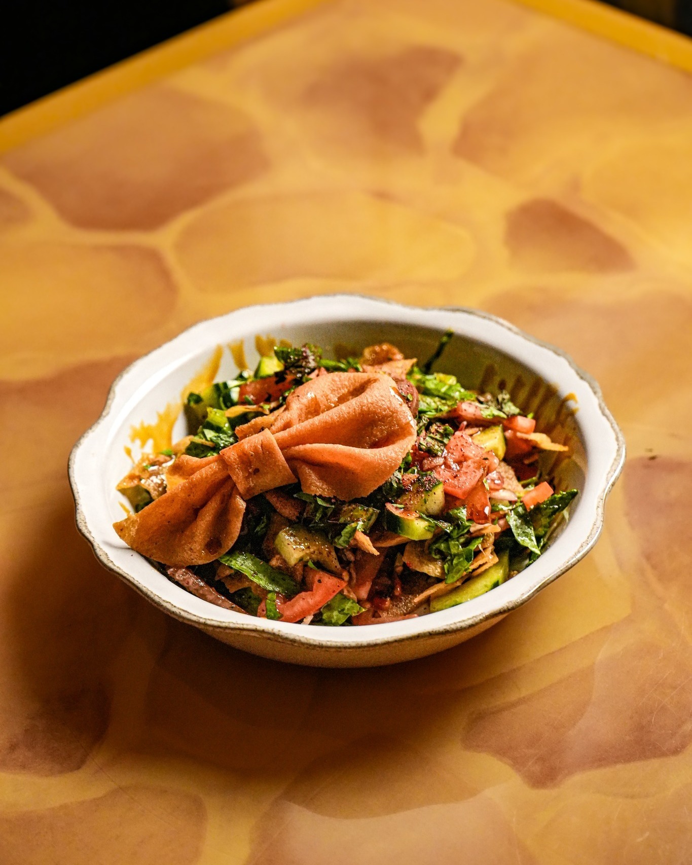 Our Fattoush dressed up for dinner. Bow tie required. #dmvfoodie #fattoush #oldtownalexandria #lebanesefood #NoVAEats