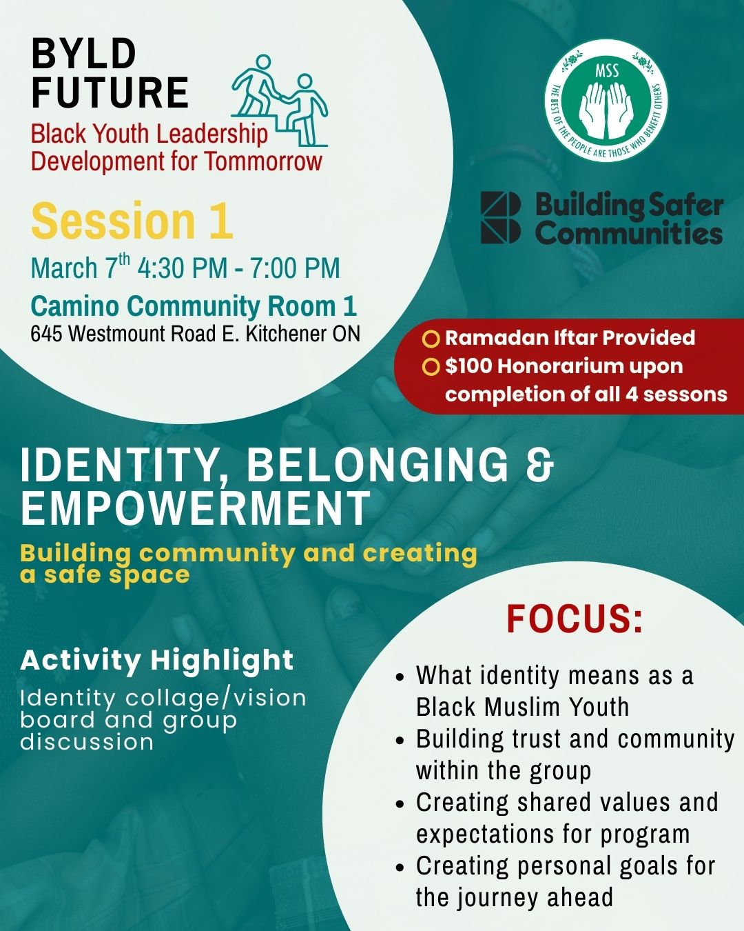 Our BYLD Future: Black Youth Leadership Development for Tomorrow program begins tomorrow, and registration is still open for youth who want to be part of this meaningful journey.
Through four engaging sessions, participants will explore identity, mental wellness, communication, and leadership while building community and supporting one another in a safe and empowering space.
Swipe to learn more details about what each session will cover.
Register now using the link in our bio.
#BYLDFuture #BlackYouthLeadership #MuslimYouth #YouthLeadership #MentalWellness #WaterlooRegion