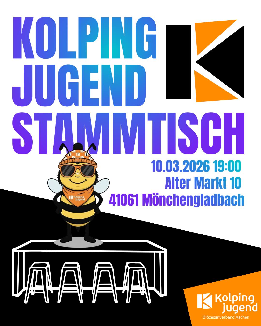 Die Kolpingjugend lädt wieder zum Stammtisch im Kolpinghaus Mönchengladbach ein. Der Stammtisch bietet Raum für Austausch, Spiele und andere Aktivitäten in entspannter Atmosphäre! 🥳
#zusammenlebenstärken #kolpingjugendaachen #kolpingjugend