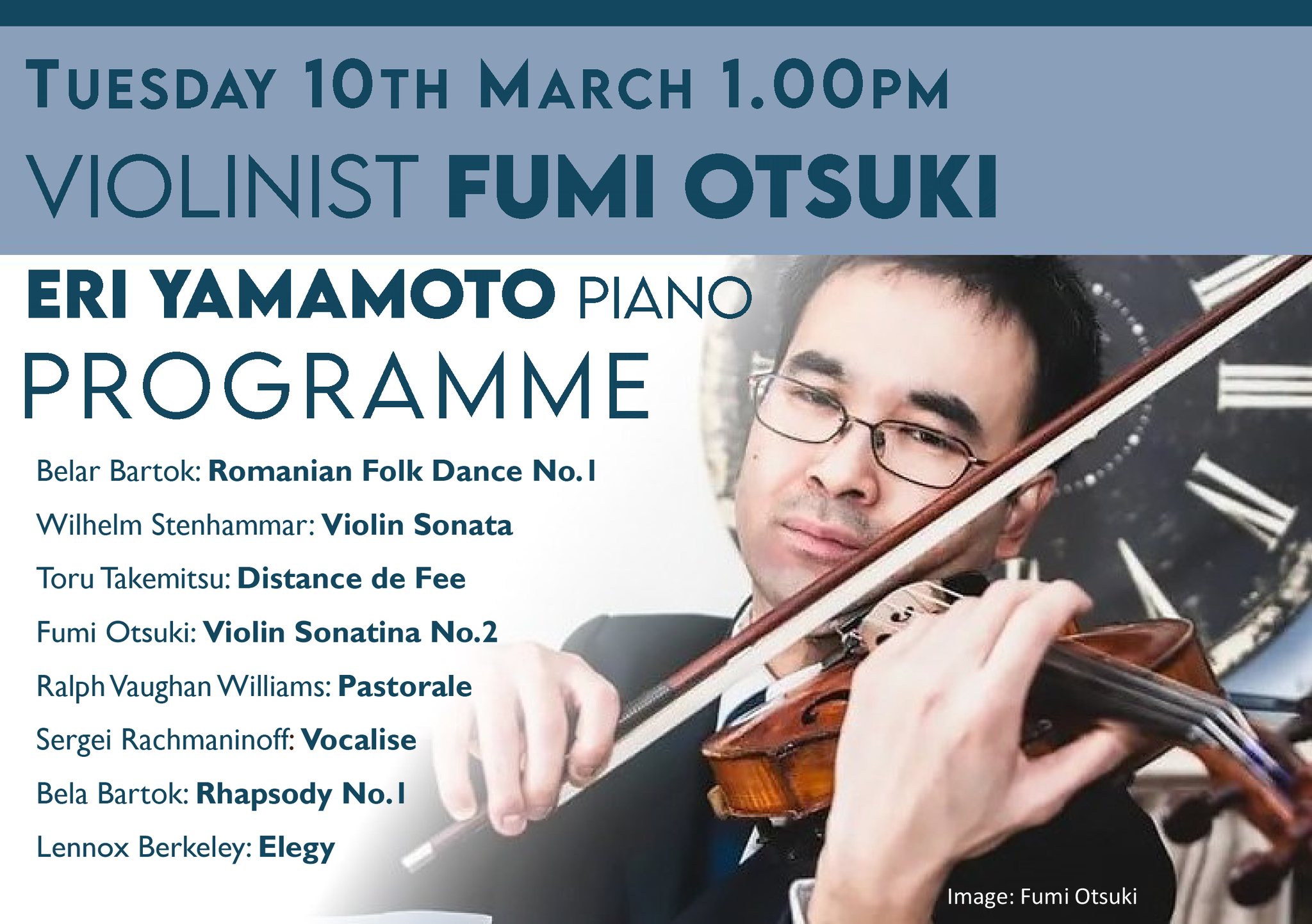 We welcome violinist and composer Fumi Otsuki, with Eri Yamamoto on piano, to St Paul's on Tuesday, 10th March, for an exciting programme of music, starting at 1pm. FREE recital with retiring collection.