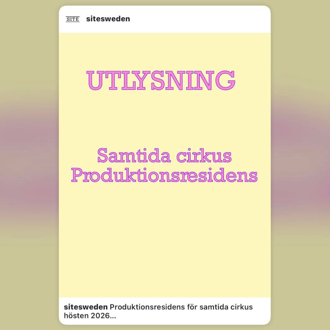 SITE @sitesweden utlyser inte mindre än tre olika residens: Inkubator/Årsresidens, Produktionsresidens för samtida cirkus, och SITE/MARC residens med en konstnärlig mentor för en koreograf/danskonstnär. In och läs mer på @sitesweden !