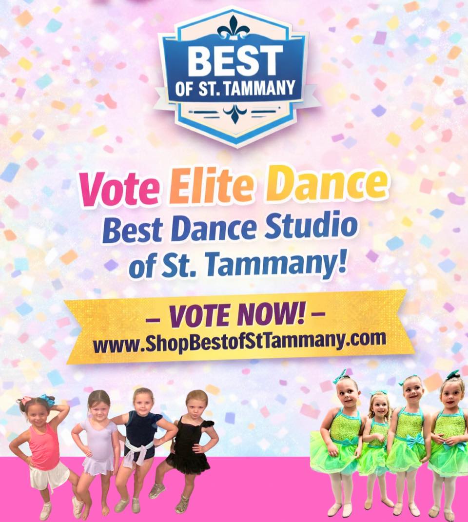 🚨 LAST CHANCE TO VOTE! 🚨
Elite Family, let’s finish strong!
If Elite Dance has made an impact on your dancer, we would be so grateful for your vote for Best Dance Studio of St. Tammany.
Every single vote helps!
✨ Vote today and help us bring it home! Closes at 5 pm ✨
https://www.shopbestofsttammany.com
Comment DONE after you vote! 💜
#EliteDance #EliteFamily #VoteElite #BestOfStTammany